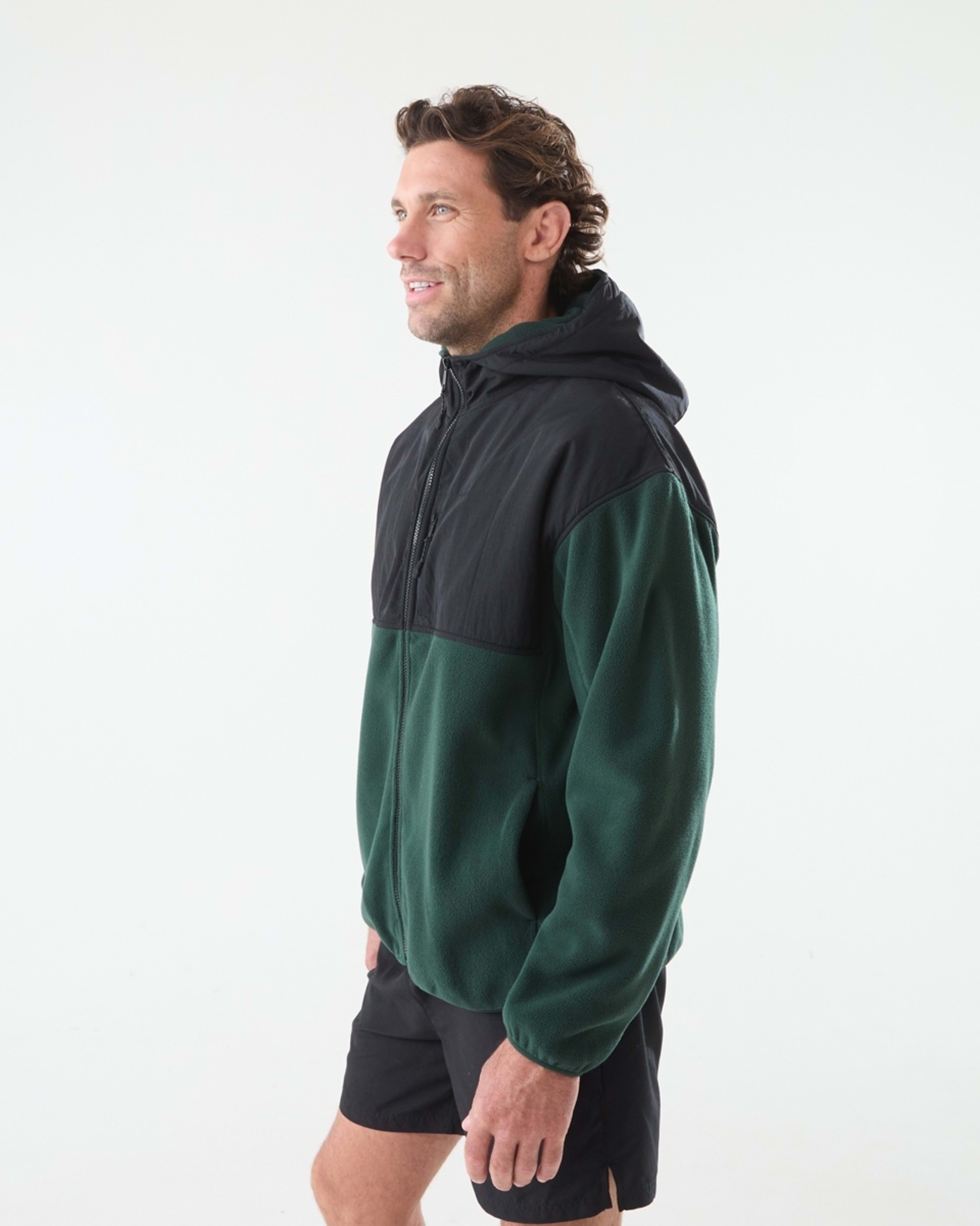 3 Active Mens Polar Fleece Full Zip Hoodie Hunt Green, 3 of 6