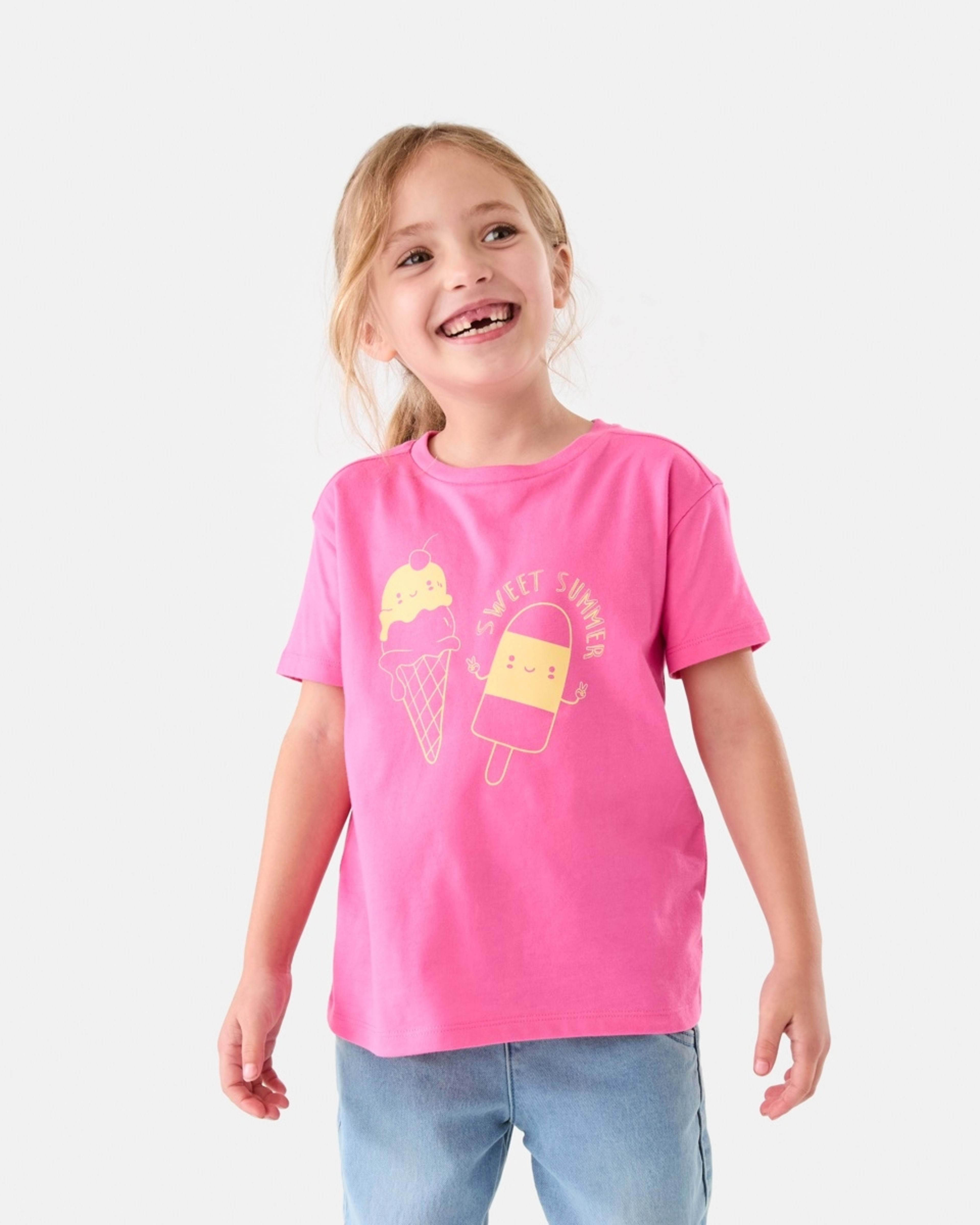 1 Short Sleeve Print T-shirt Pnk Icecrm, 1 of 8