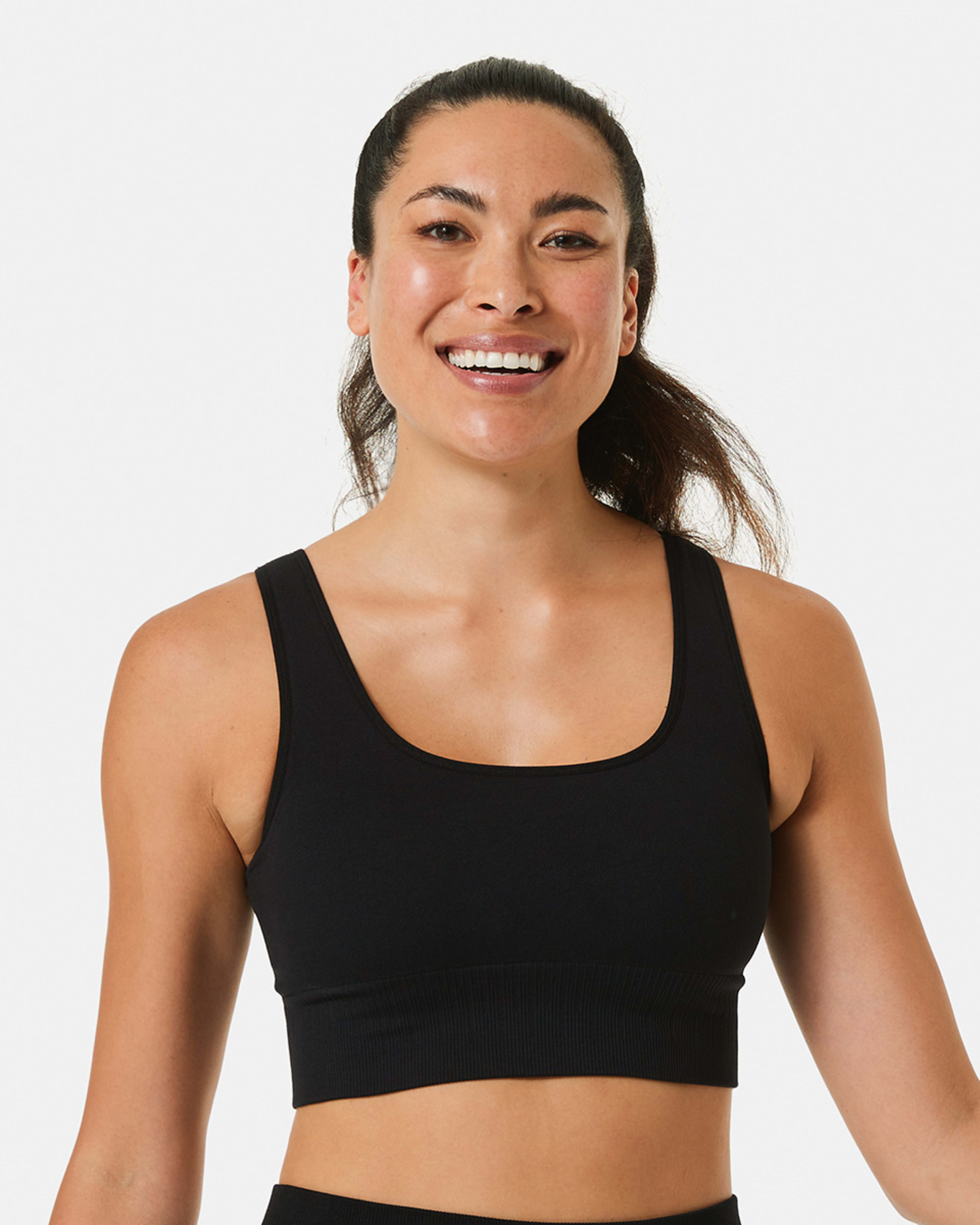 1 Active Womens Medium Impact Seamfree Square Neck Crop Top Black