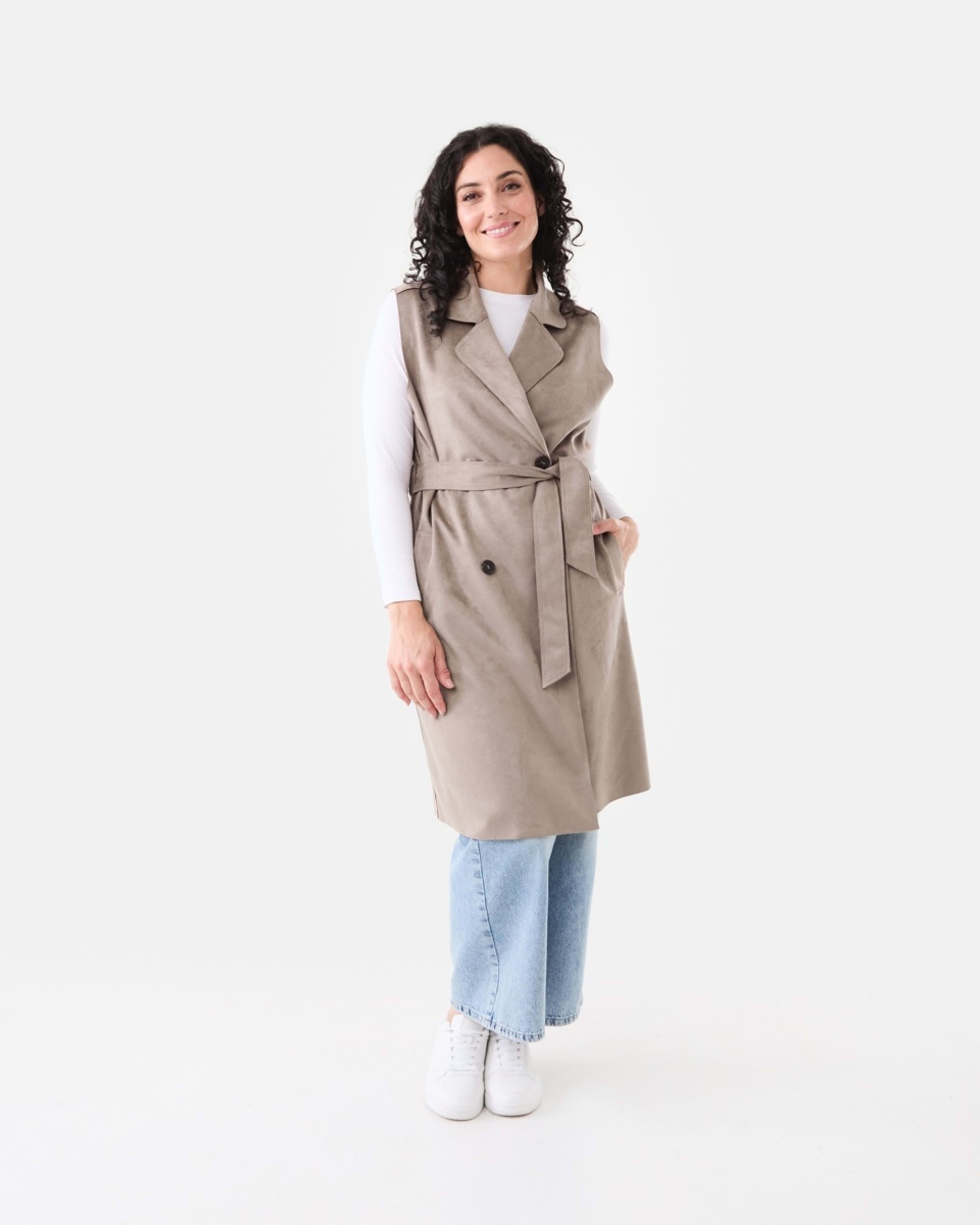 1 Sleeveless Suedette Trench Coat Taupe Brn, 1 of 7