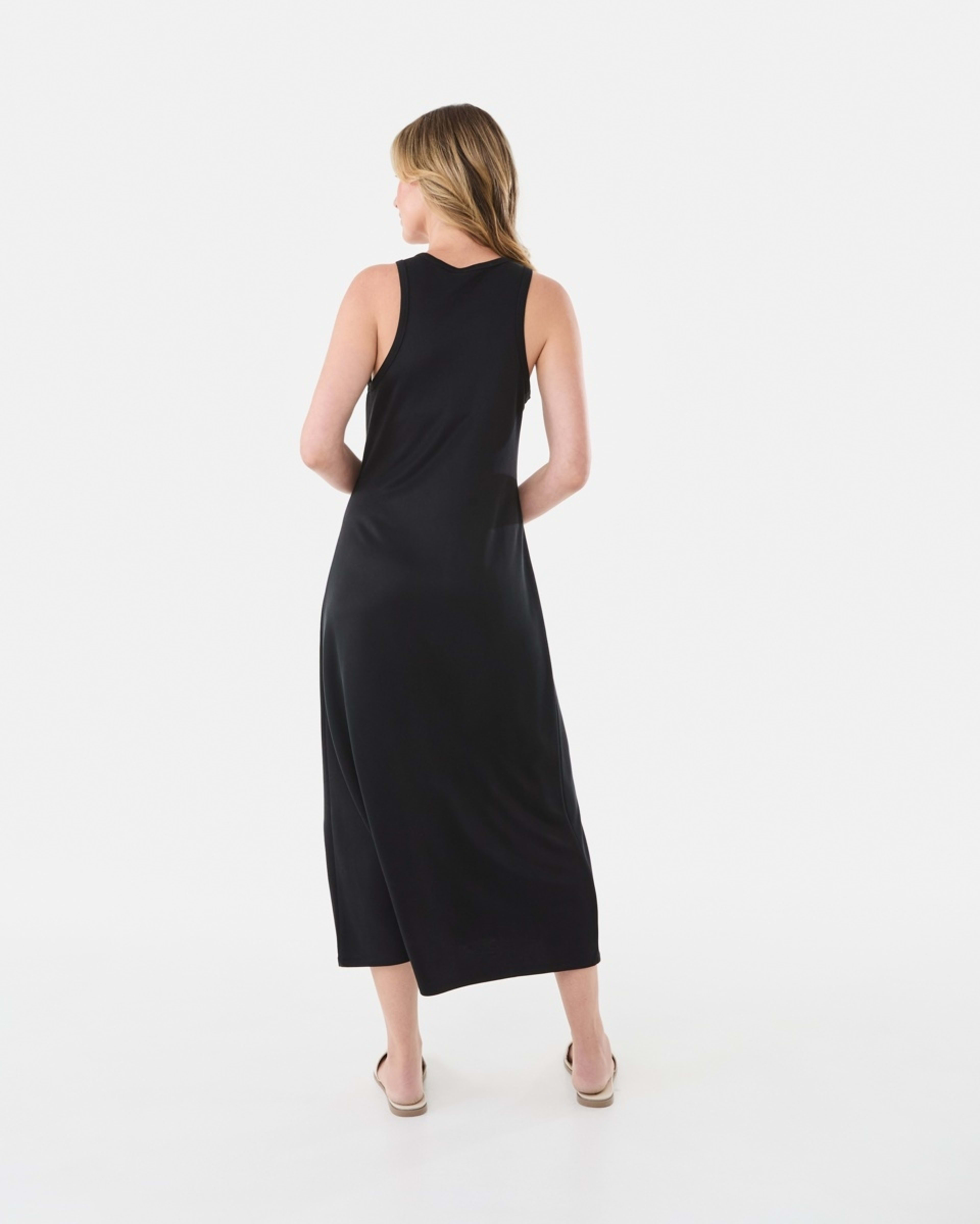 3 Sleeveless Racer A-Line Midi Dress Black, 3 of 5