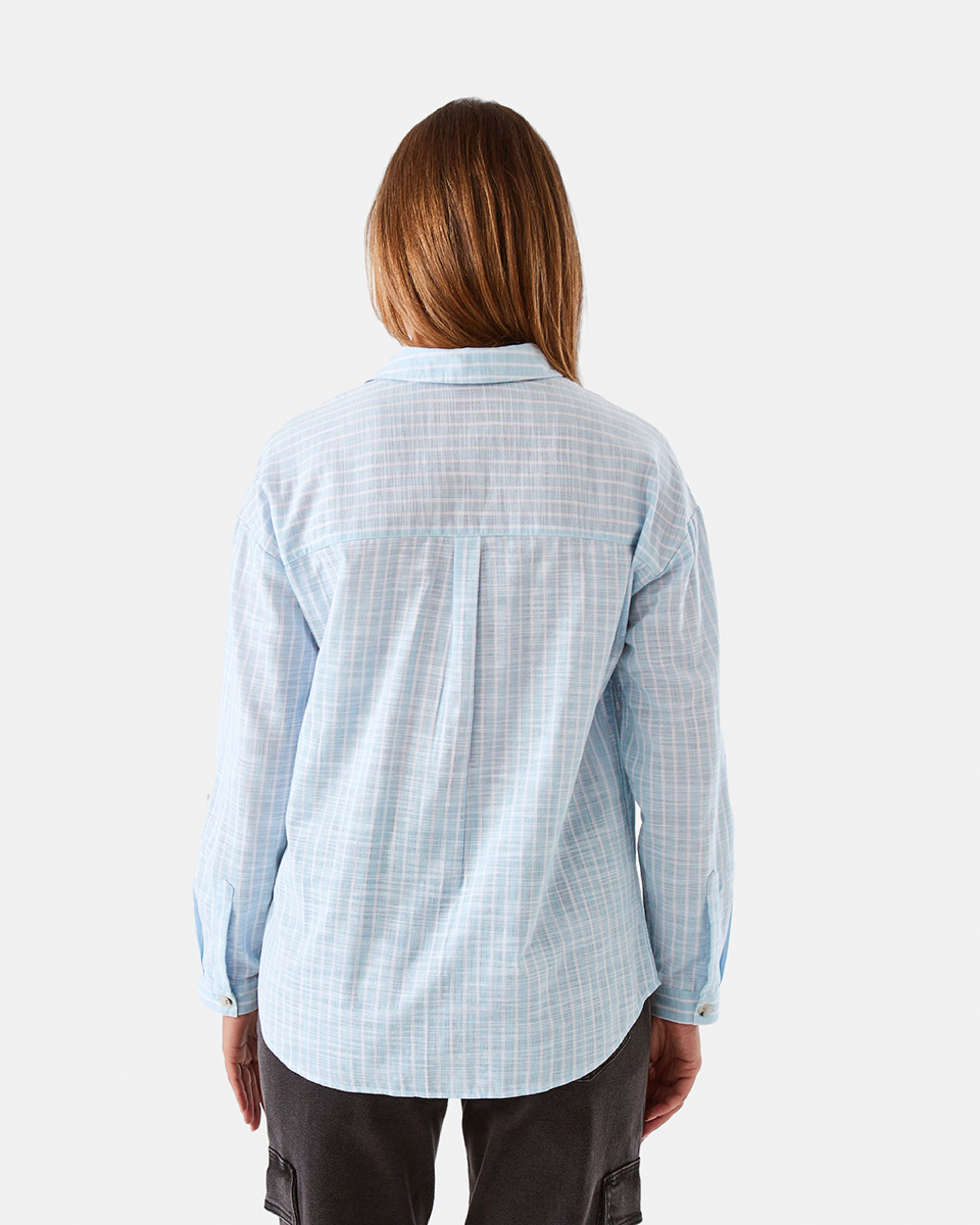 4 Rolled Sleeve Cotton Slub Shirt Bl/wh Strp, 4 of 9