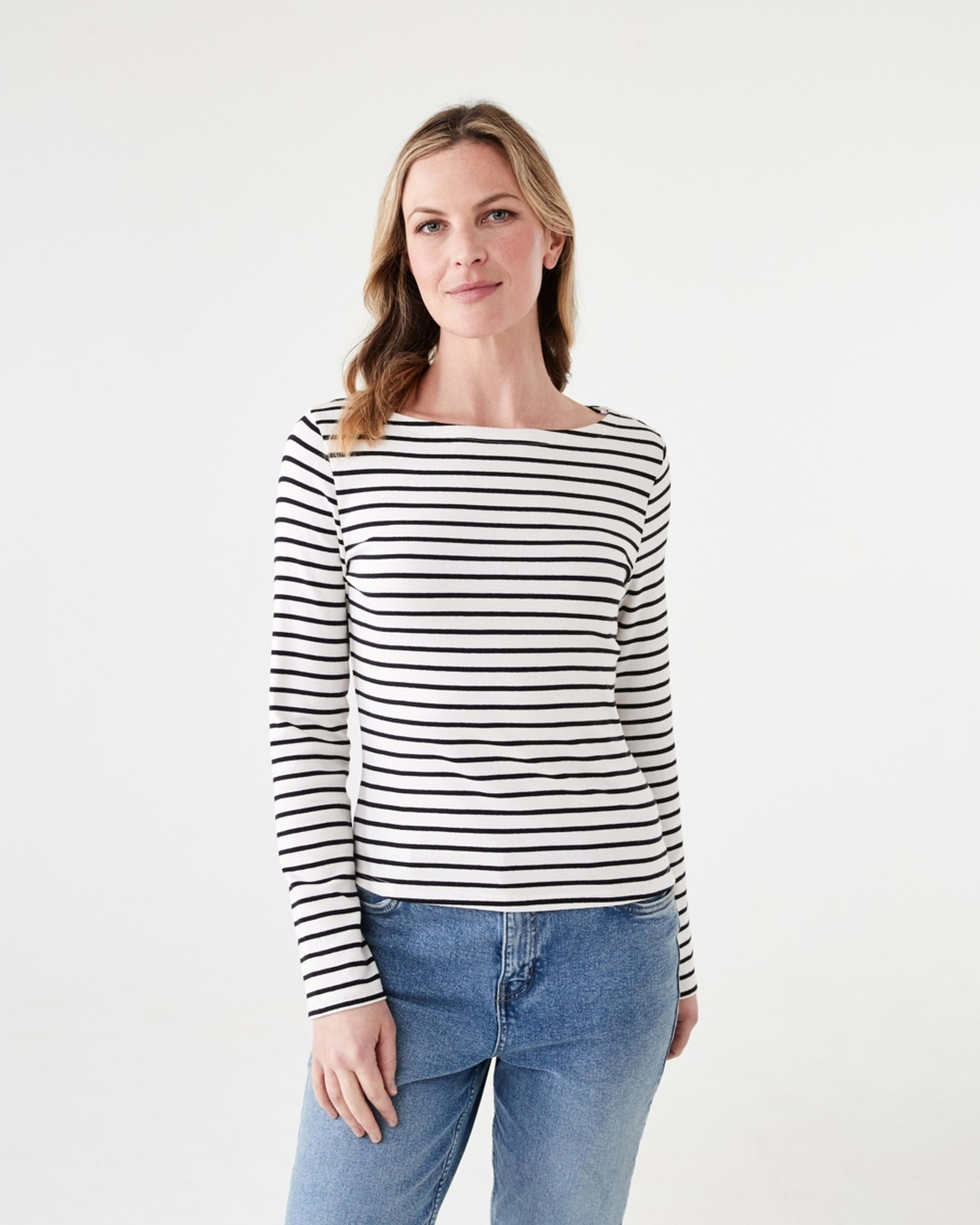 1 Long Sleeve Modal Boat Neck Top ECRU STRIPE