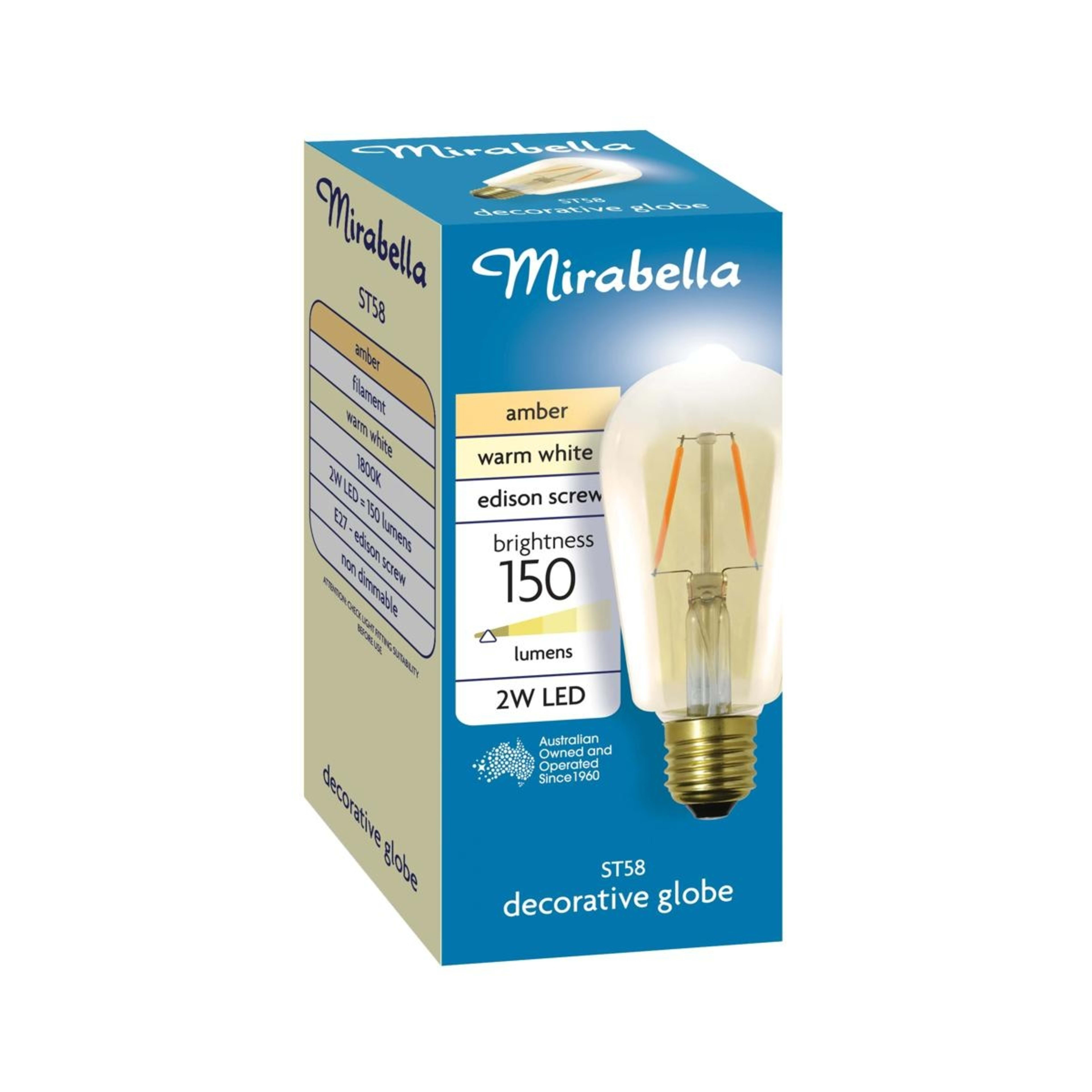 1 I001219 Mirabella LED ST58 Filament Amber ES 2W 150 Lumen, 1 of 6