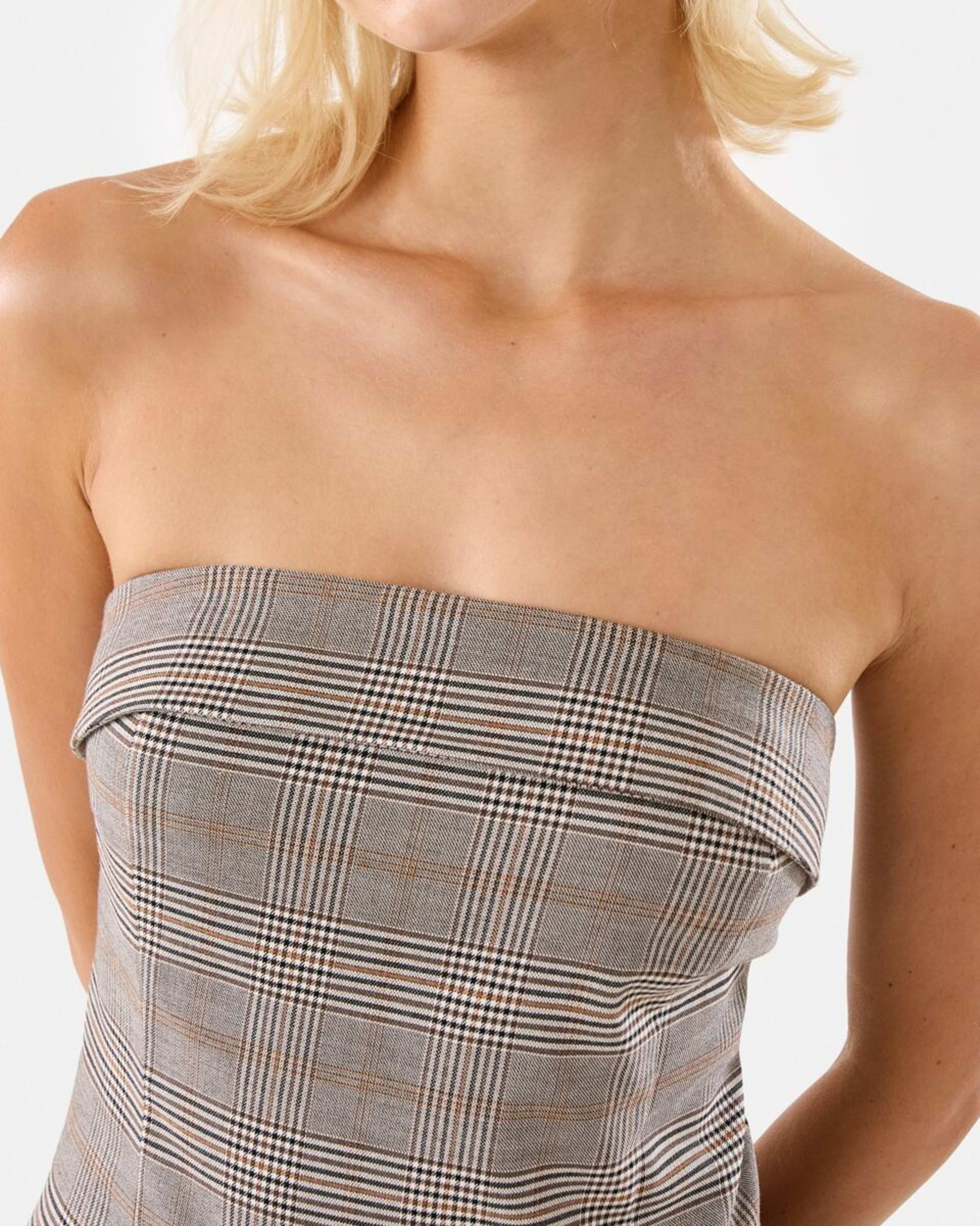 6 Strapless Check Mini Dress Brown Chk, 6 of 6