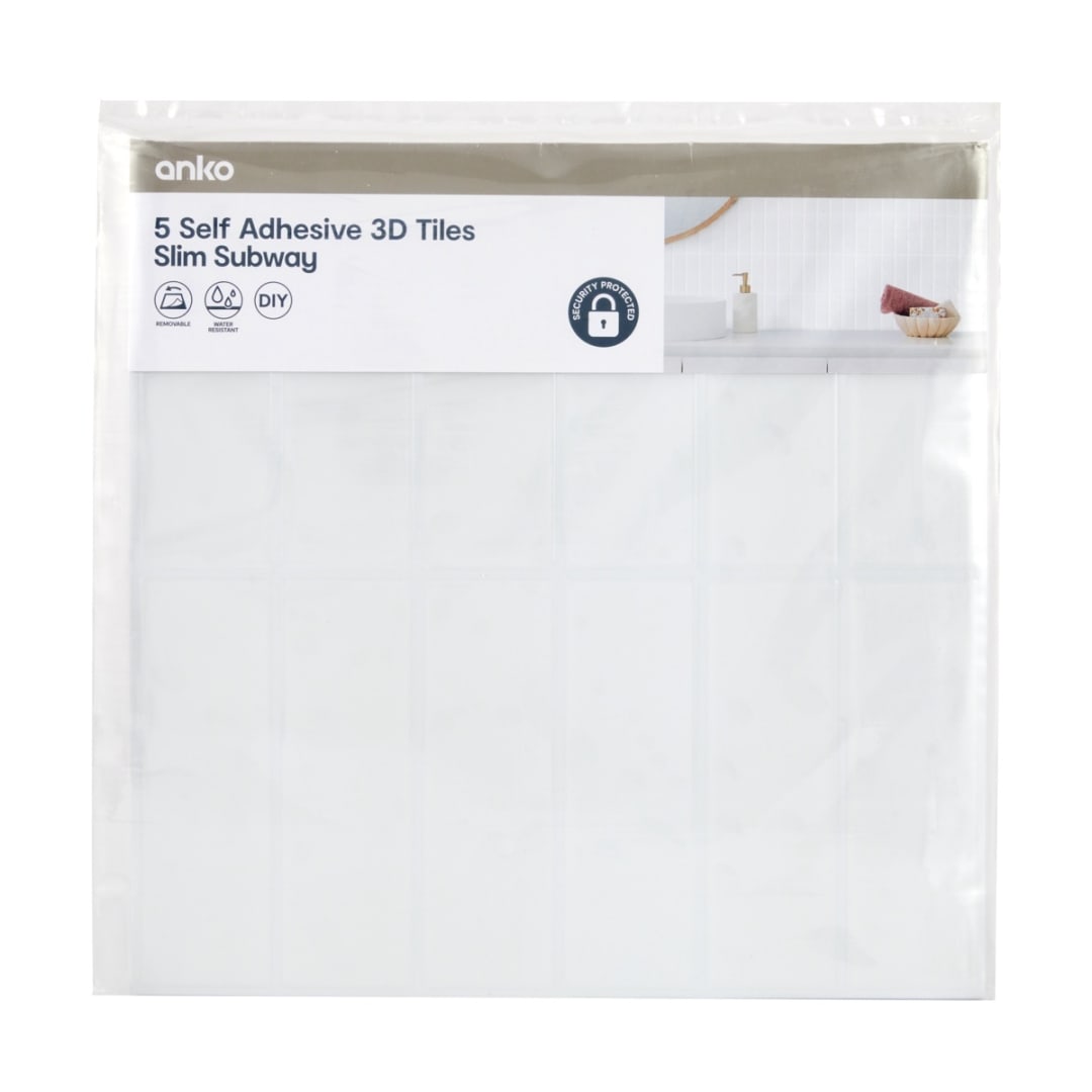 5 Pack Self Adhesive 3D Tiles - Slim Subway - Kmart