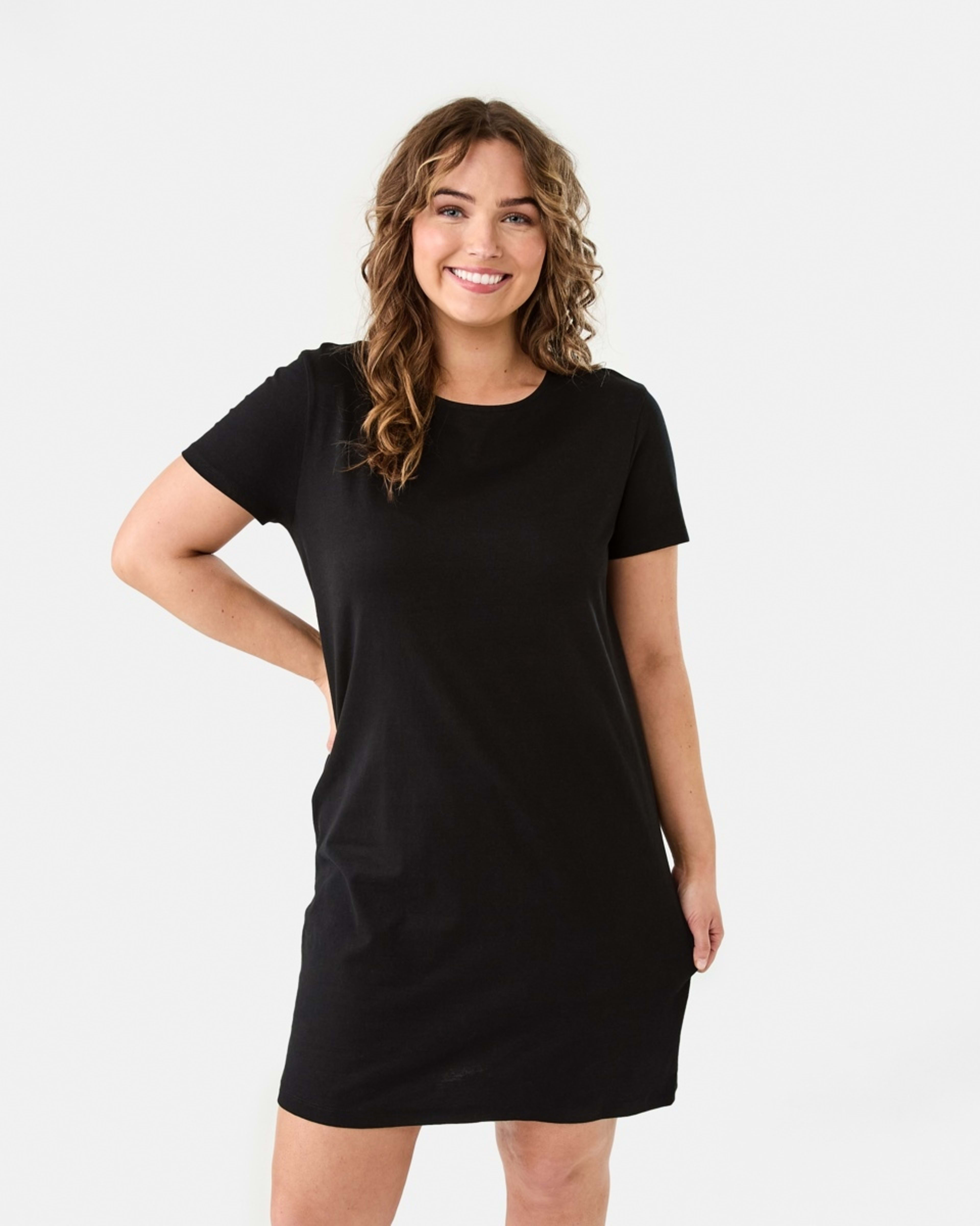 1 Short Sleeve Relaxed T-shirt Mini Dress BLACK, 1 of 7