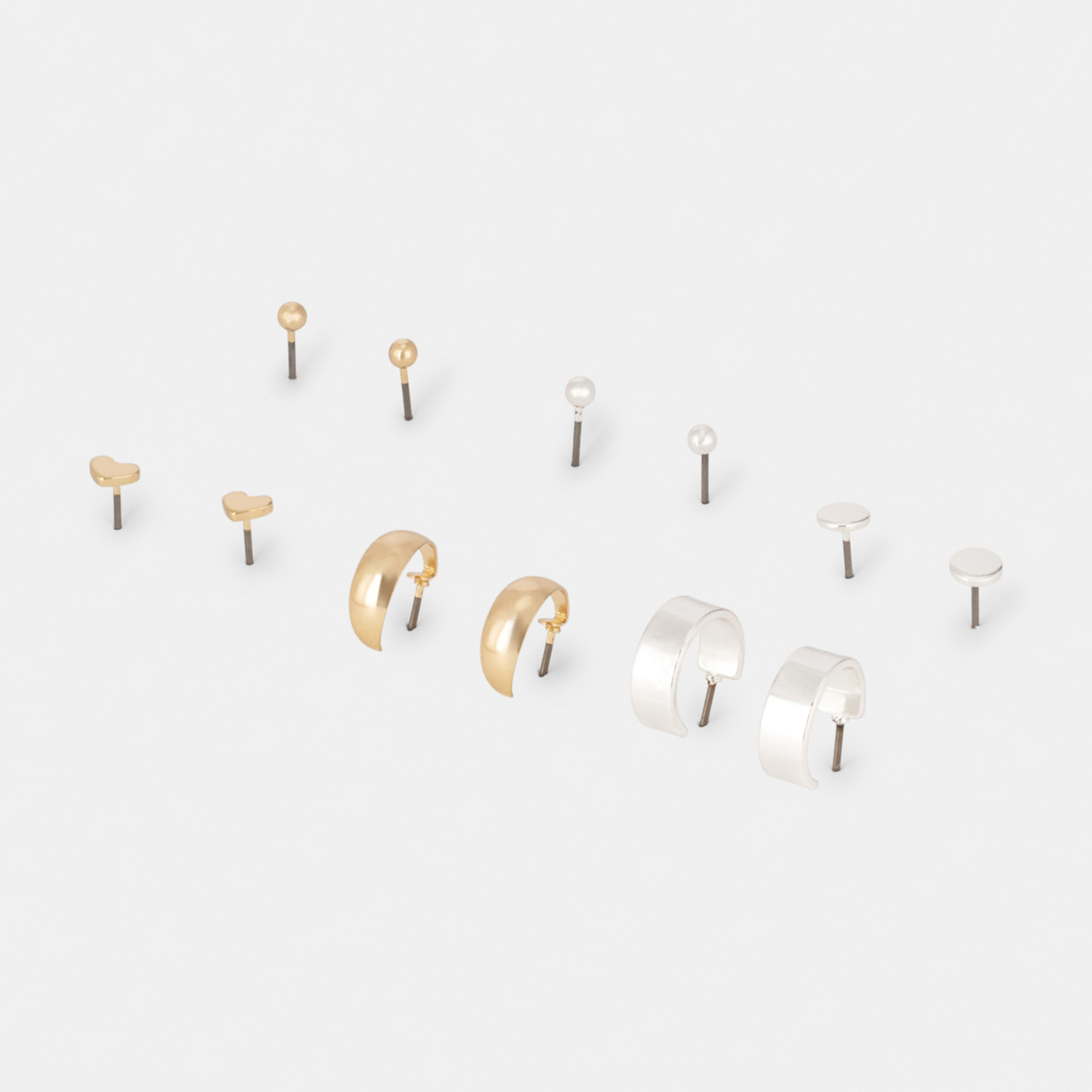 2 6 Pack Small Hoop and Stud Earrings - Silver and Gold Tone, 2 of 5