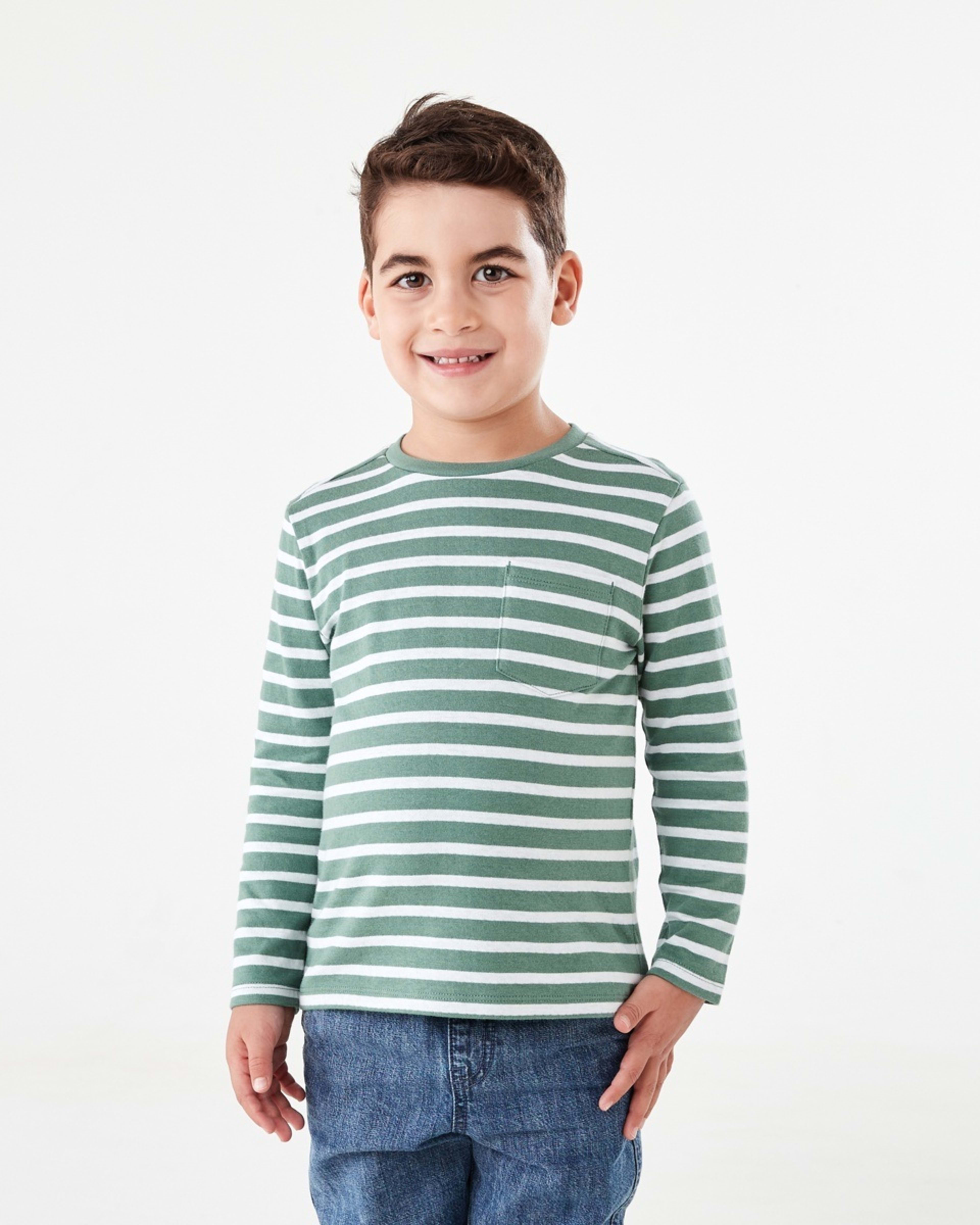 1 Double Cloth Stripe T-shirt Stripe Pine Green