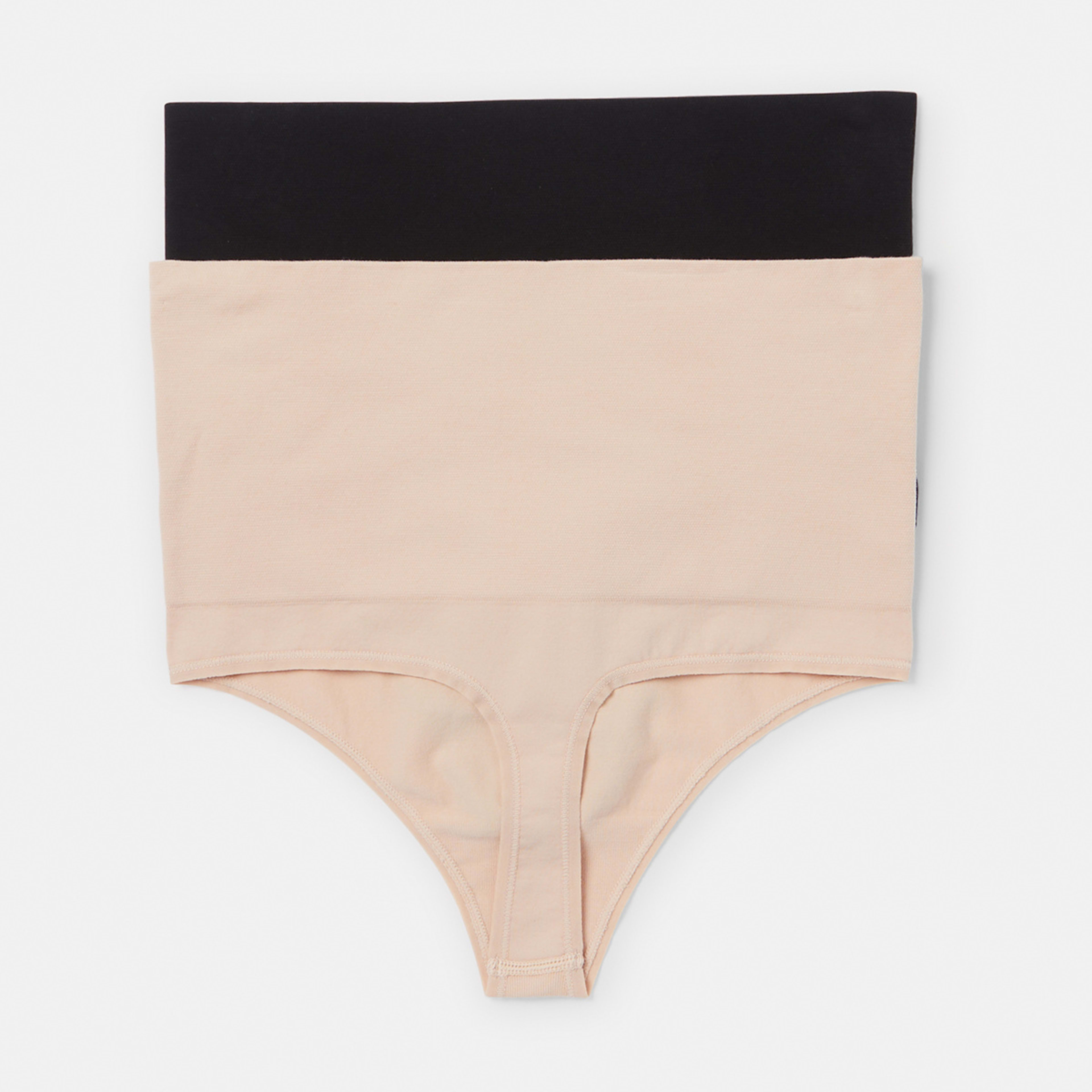 2 2 Pack Cotton Blend Seamfree Shaping G-String Blk Beige, 2 of 6