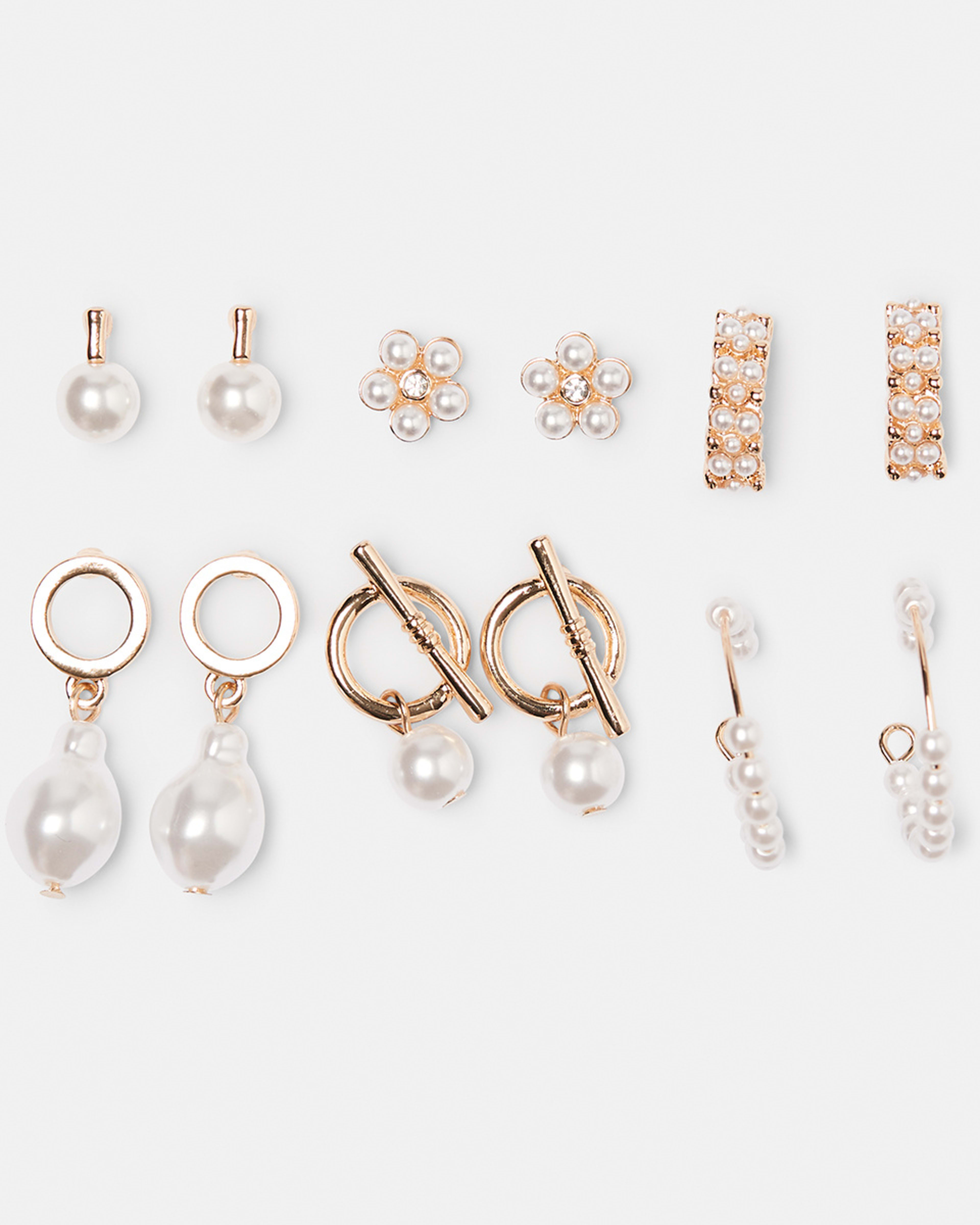 6 Pack Cluster Faux Pearl Stud Earrings Gold Tone Kmart