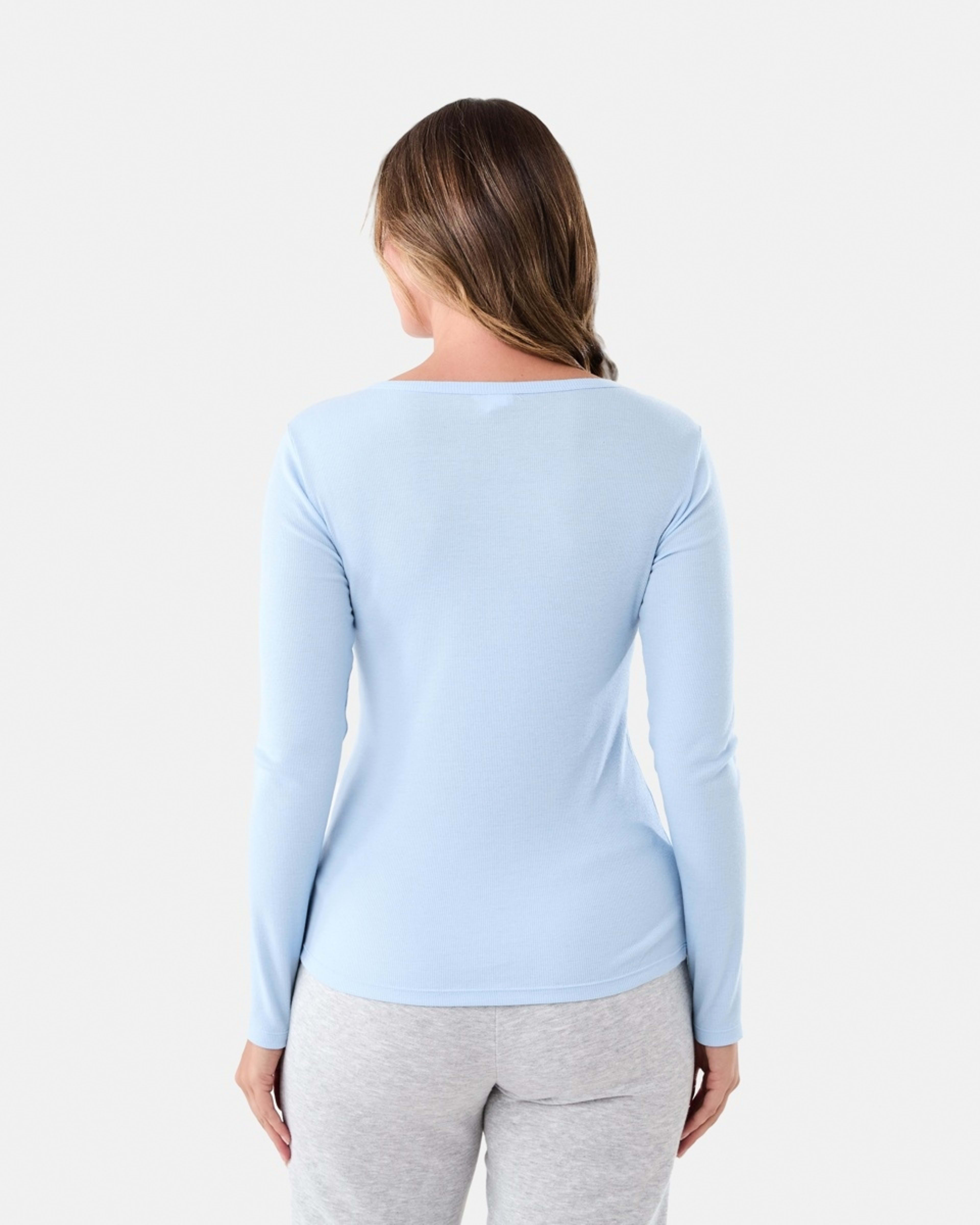 3 Long Sleeve Rib Henley Top Windy Blue, 3 of 6