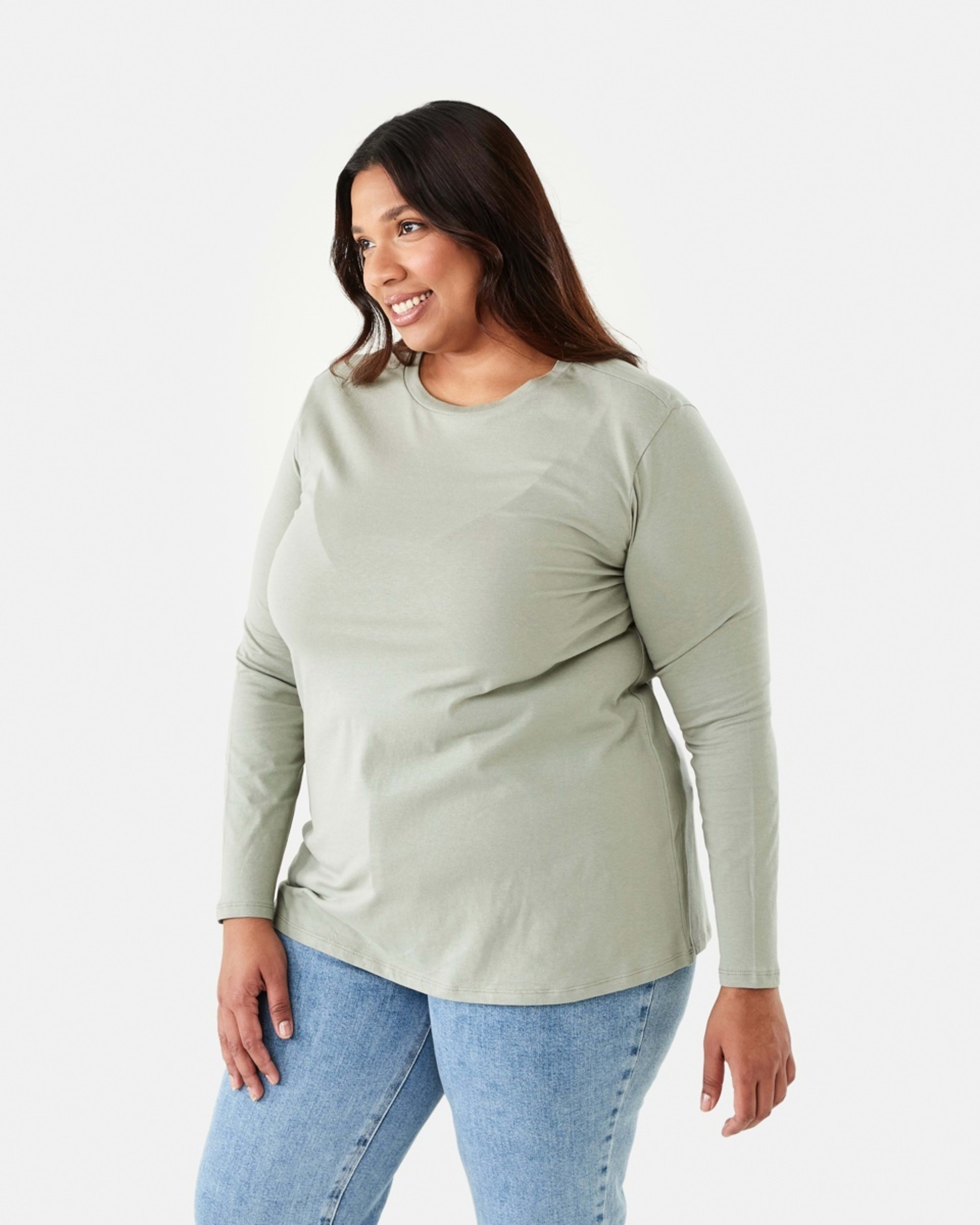 2 Curve Long Sleeve Cotton T-shirt Soft Khaki, 2 of 5