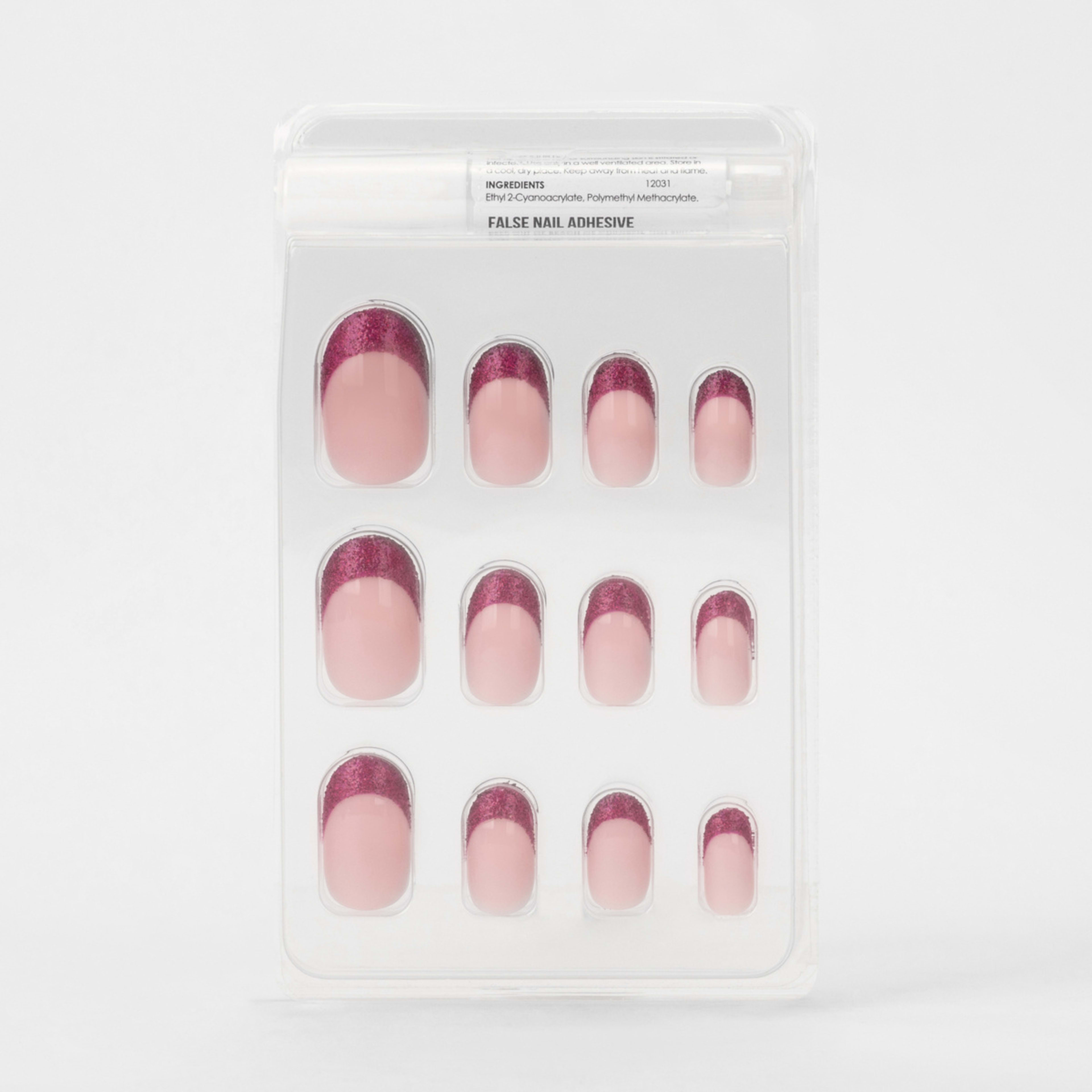 3 OXX Cosmetics 24 Pack False Nails with Adhesive - Oval Shape, Pink Shimmer, 3 of 5