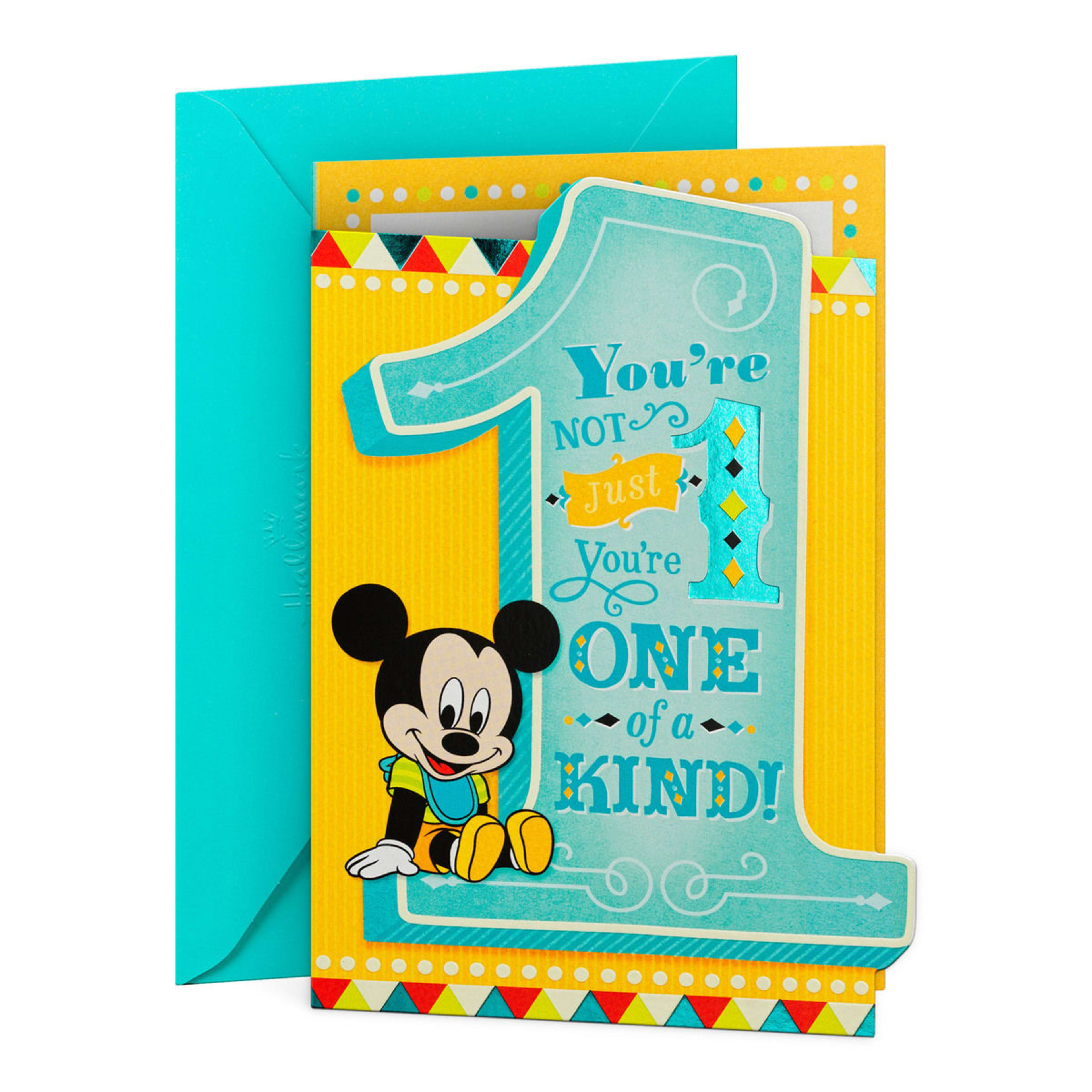 1 Hallmark Disney Mickey Mouse 1st Birthday Card