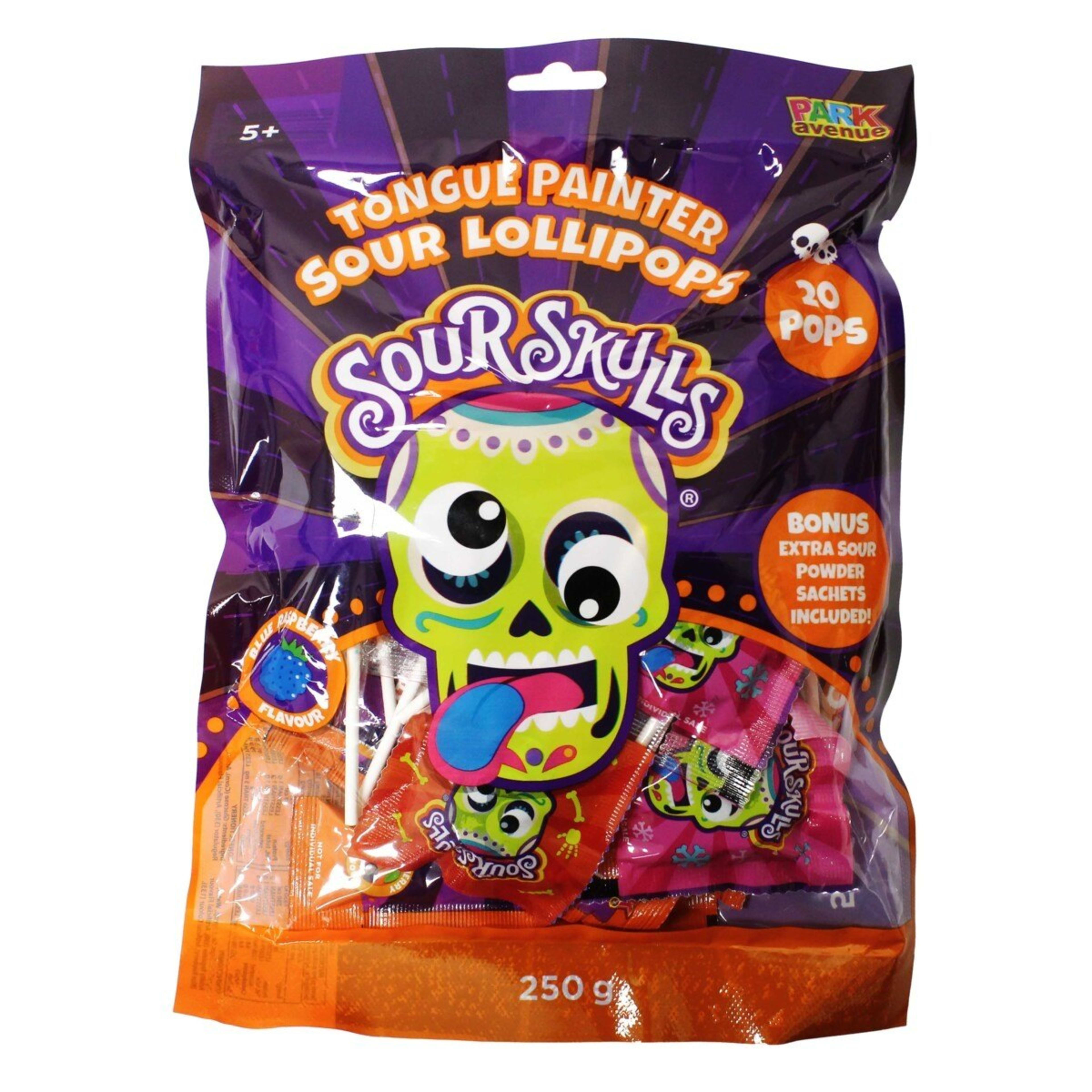 1 Park Avenue Sour Skulls Tongue Painter Sour Lollipops 250g