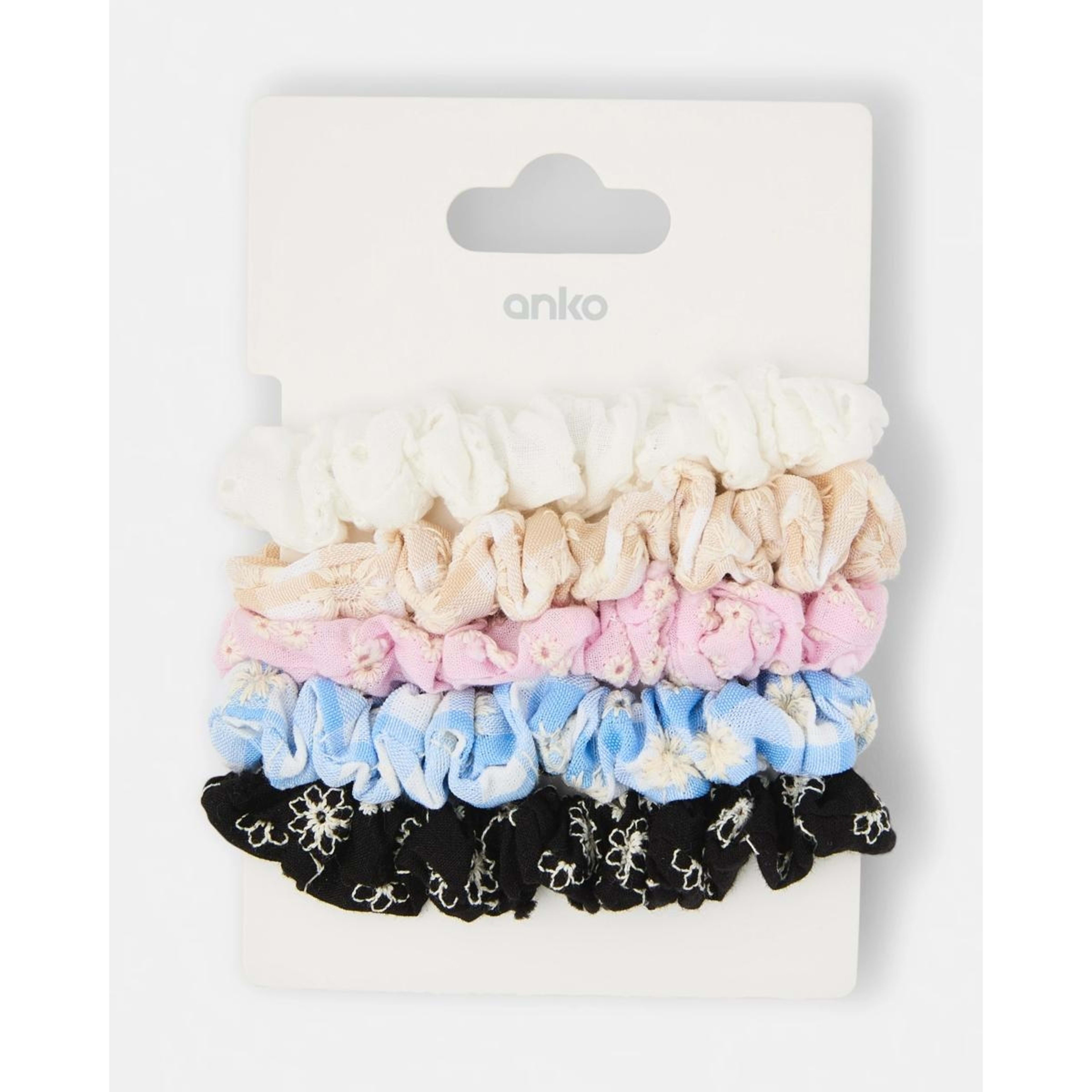 5 5 Pack Embroidered Mini Flower Hair Scrunchies, 5 of 5