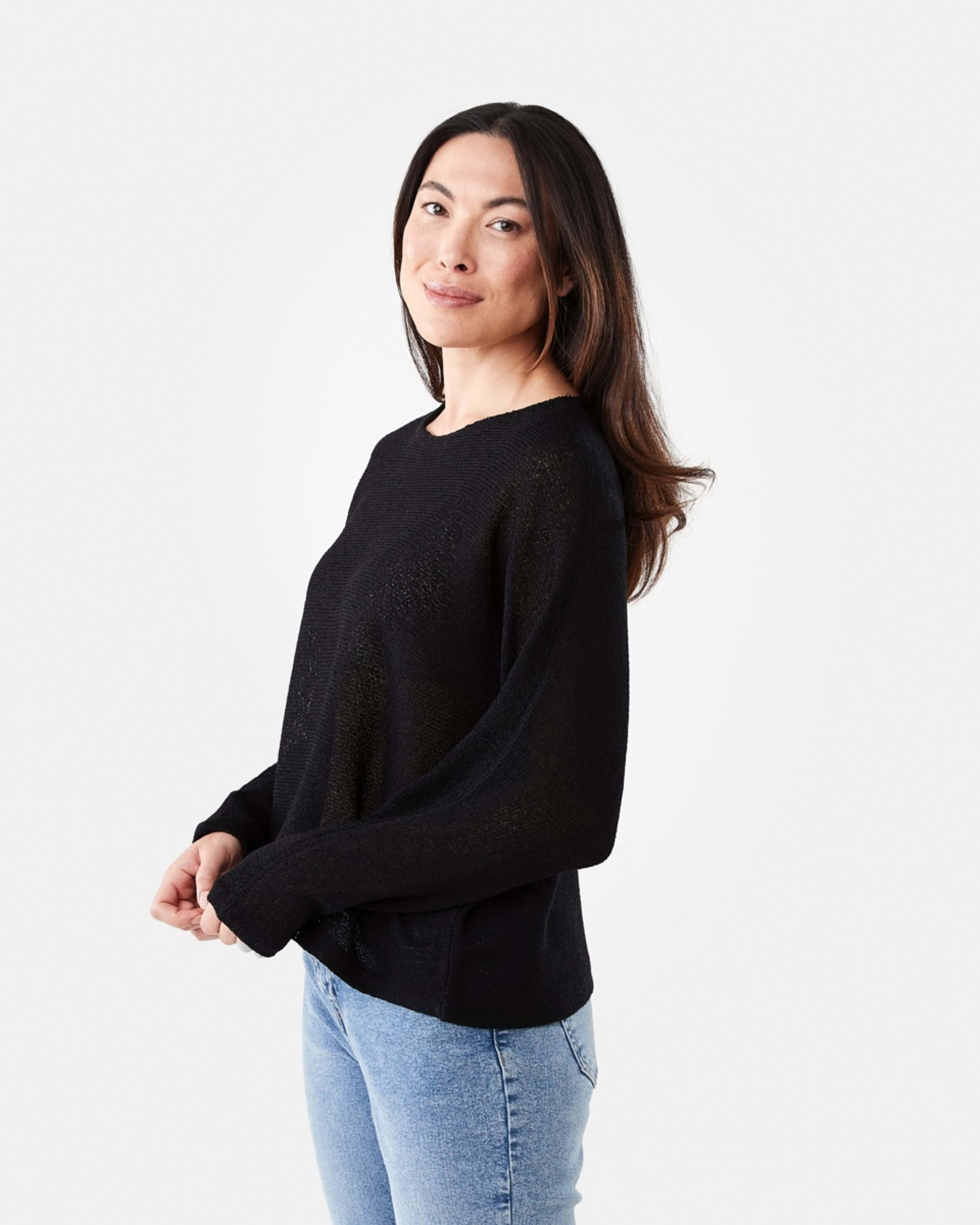 2 Open Knit Batwing Sleeve Jumper Black, 2 of 5