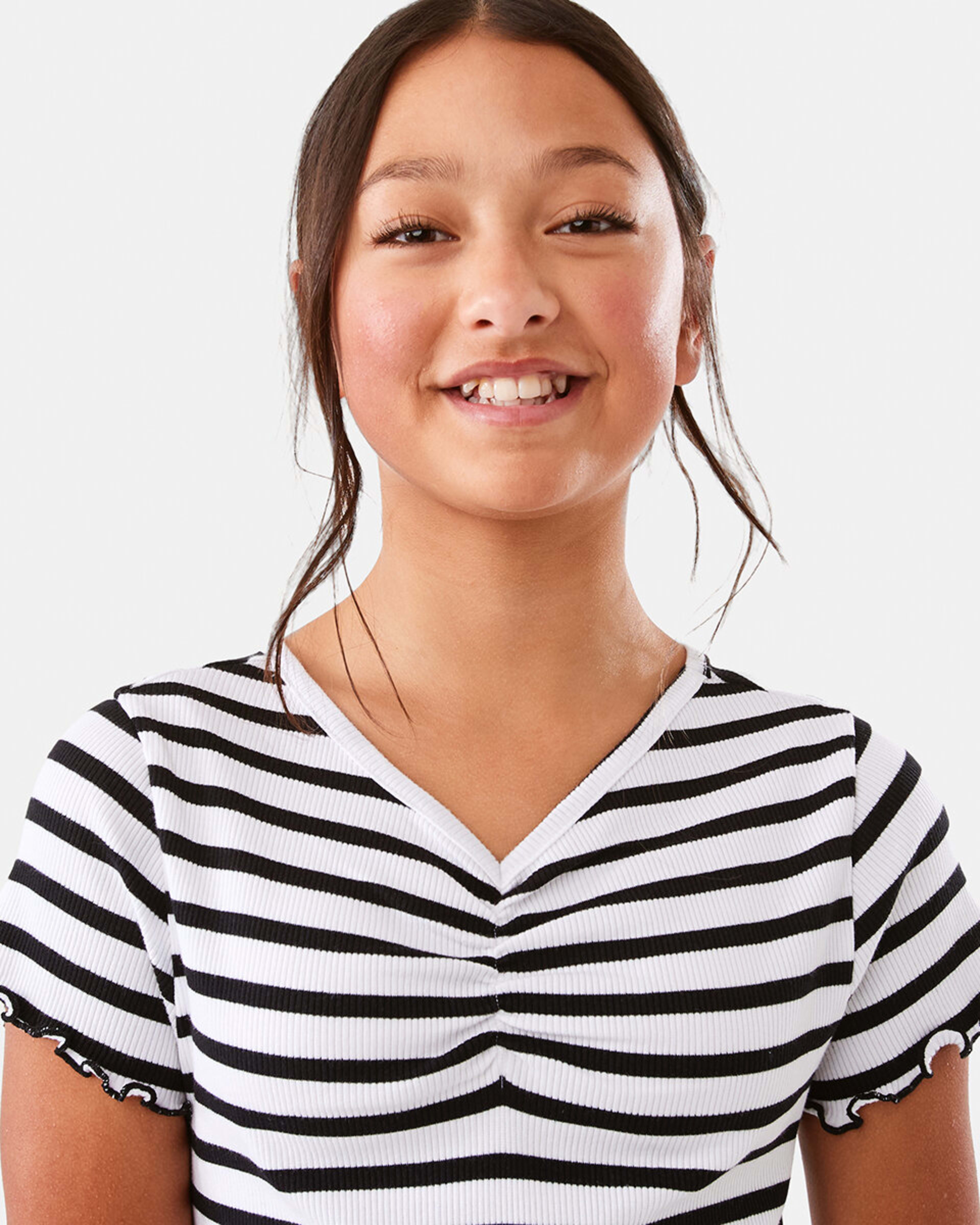 3 Ruched V-Neck Top Blk Stripe, 3 of 10