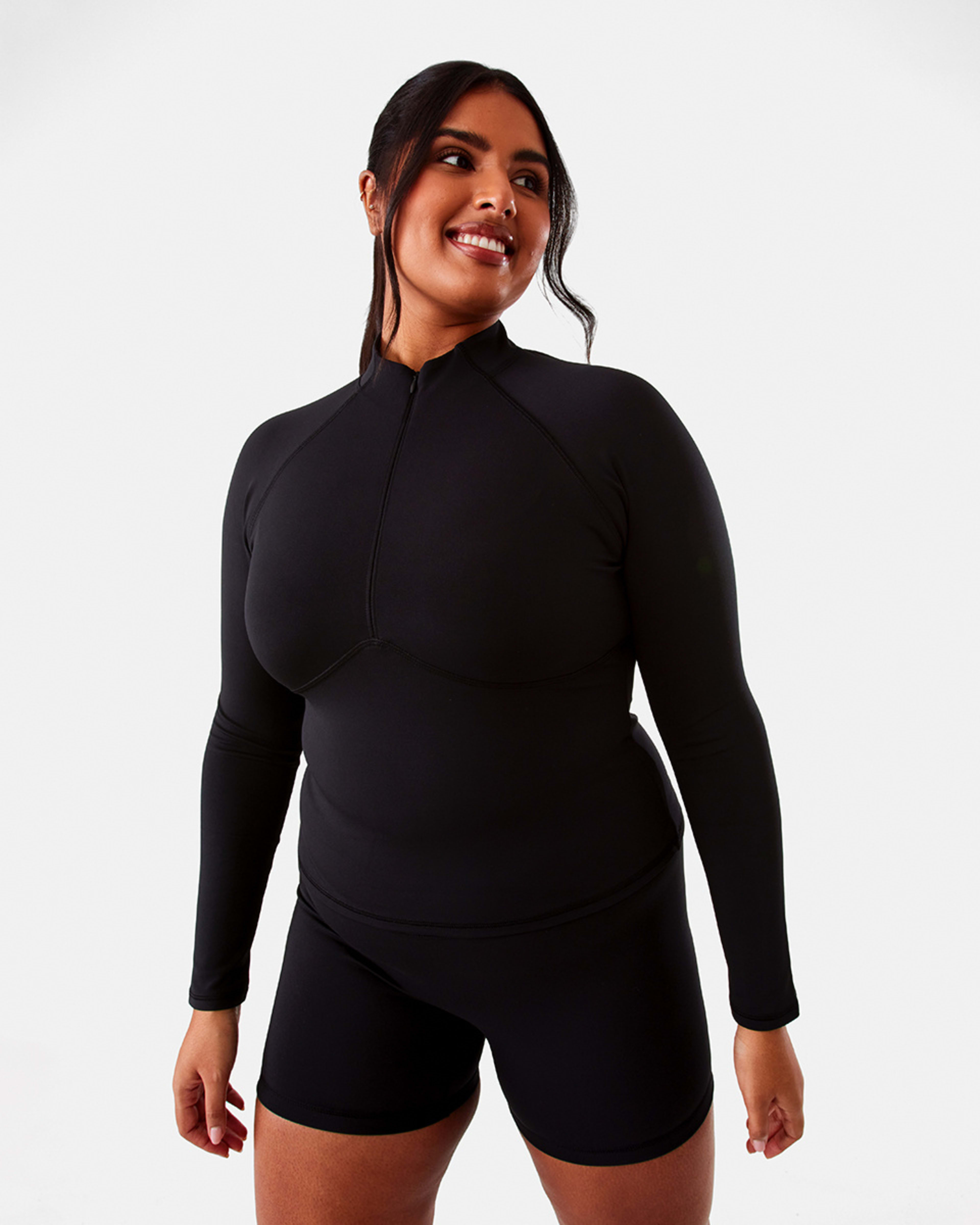 3 Active Womens Long Sleeve 1/4 Zip Ultrasoft Top BLACK, 3 of 10