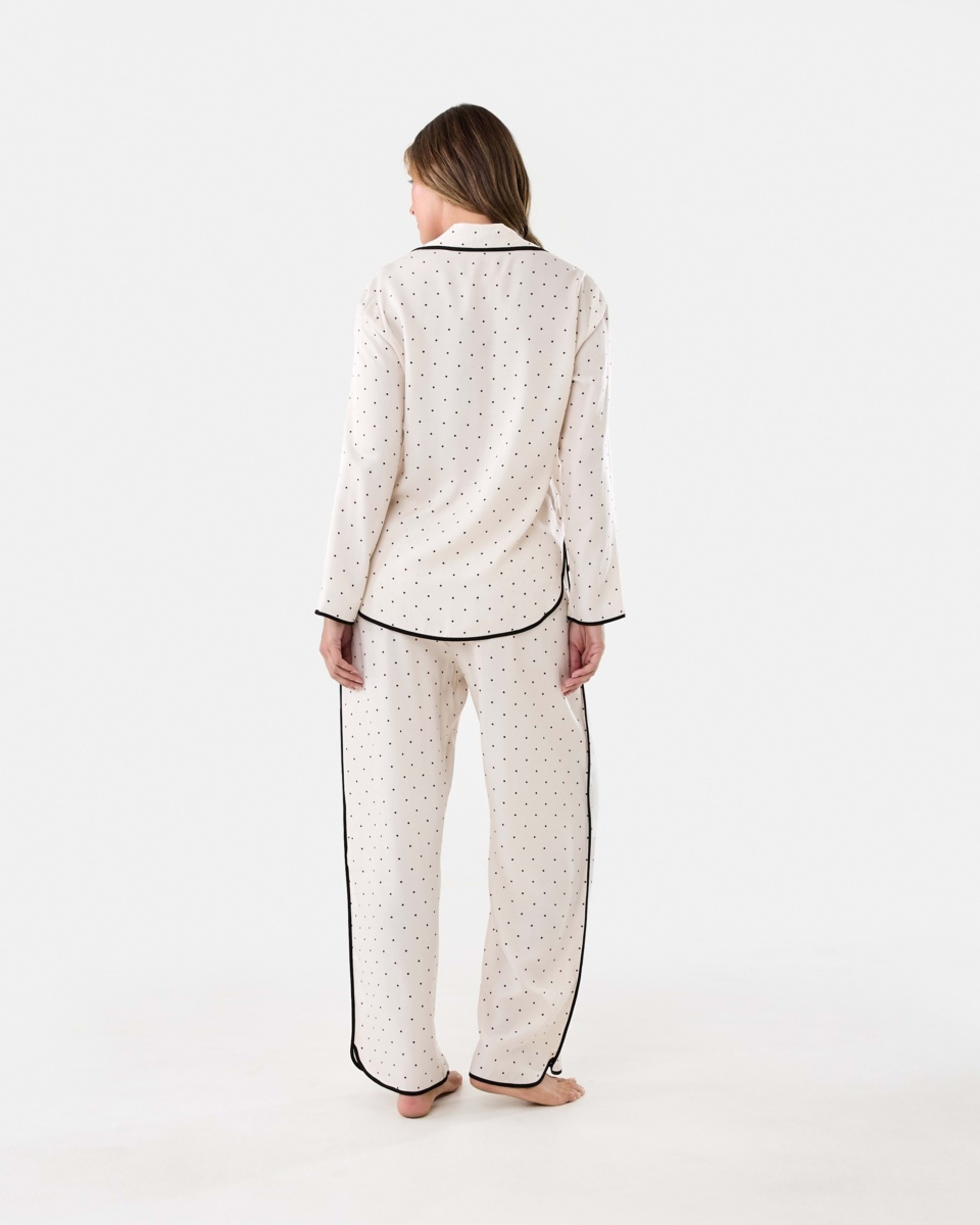 3 Matte Satin Long Sleeve Top and Pants Pyjama Set Pin Spot, 3 of 7