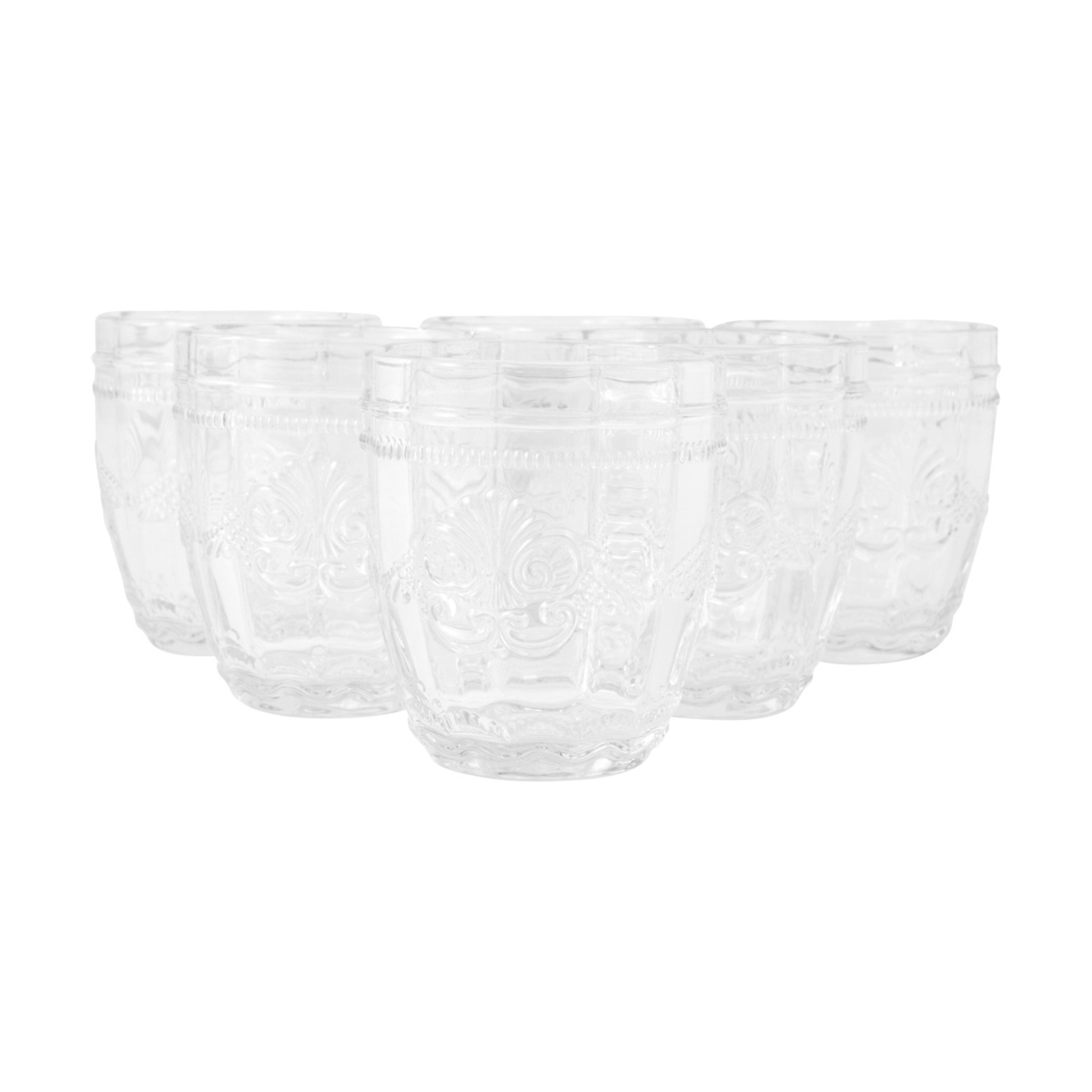 1 6 Clear Ornate Tumbler Glasses