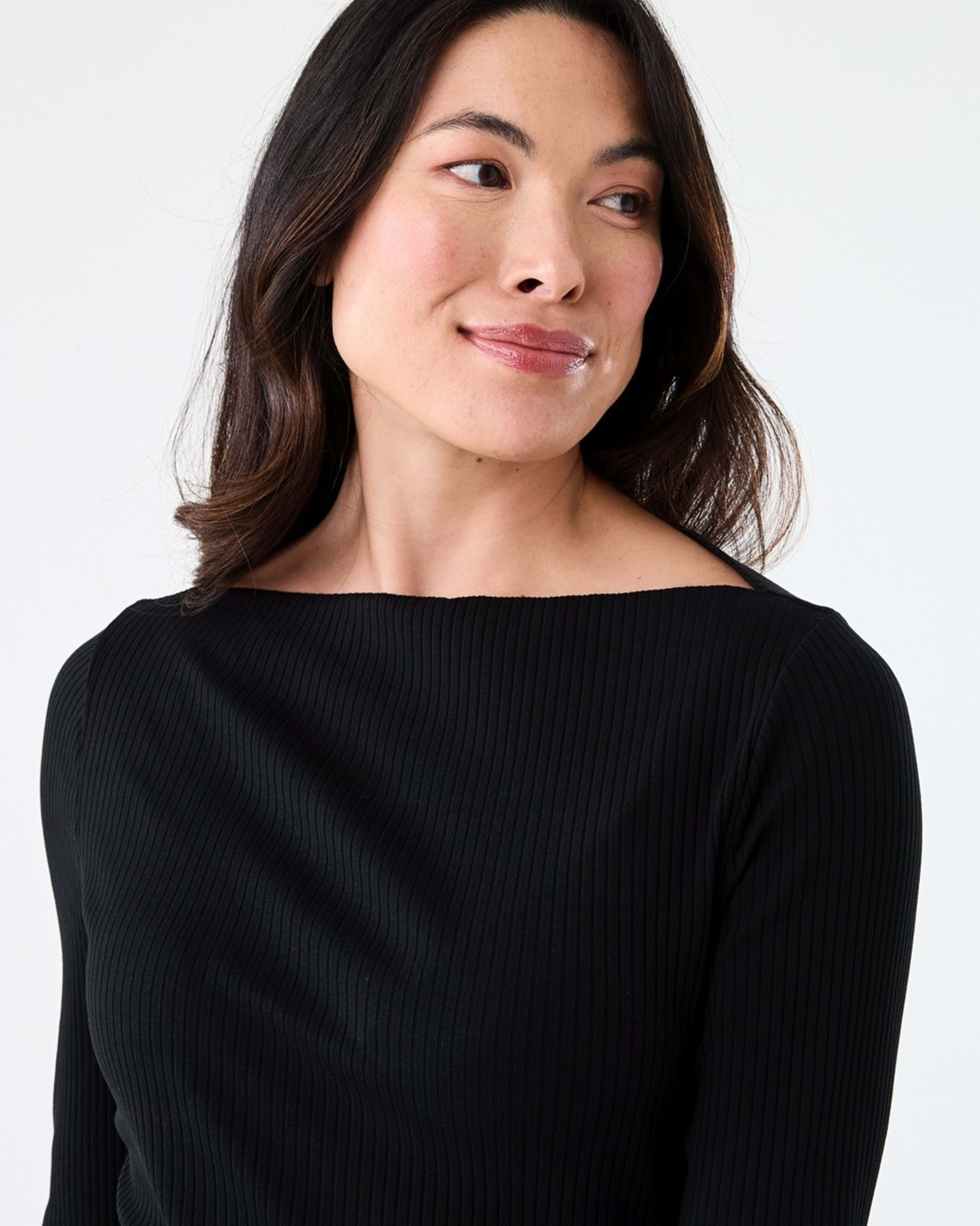 4 Long Sleeve Rib Boat Neck Top Black, 4 of 5
