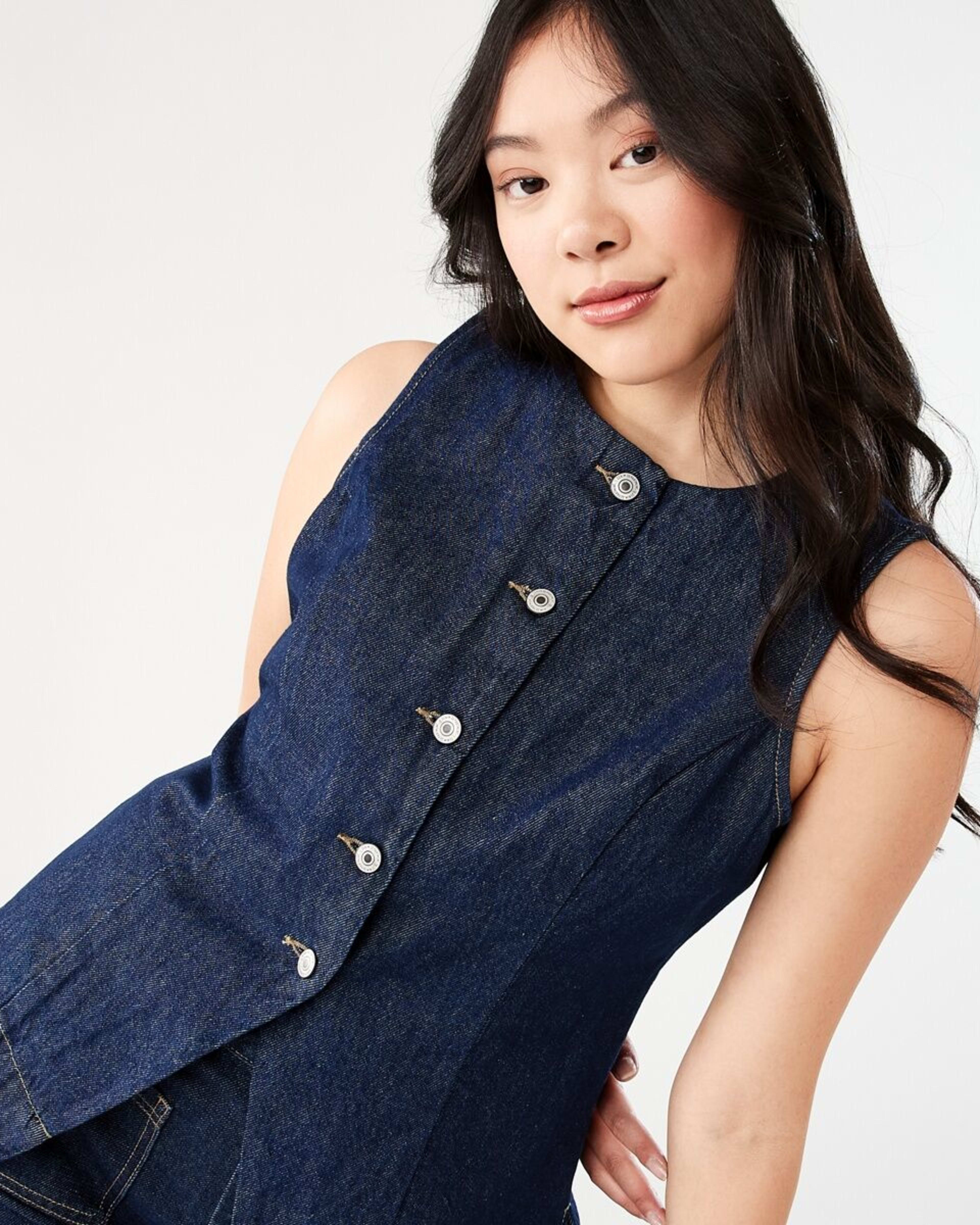 5 Sleeveless Longline Denim Vest INDIGO WASH, 5 of 8