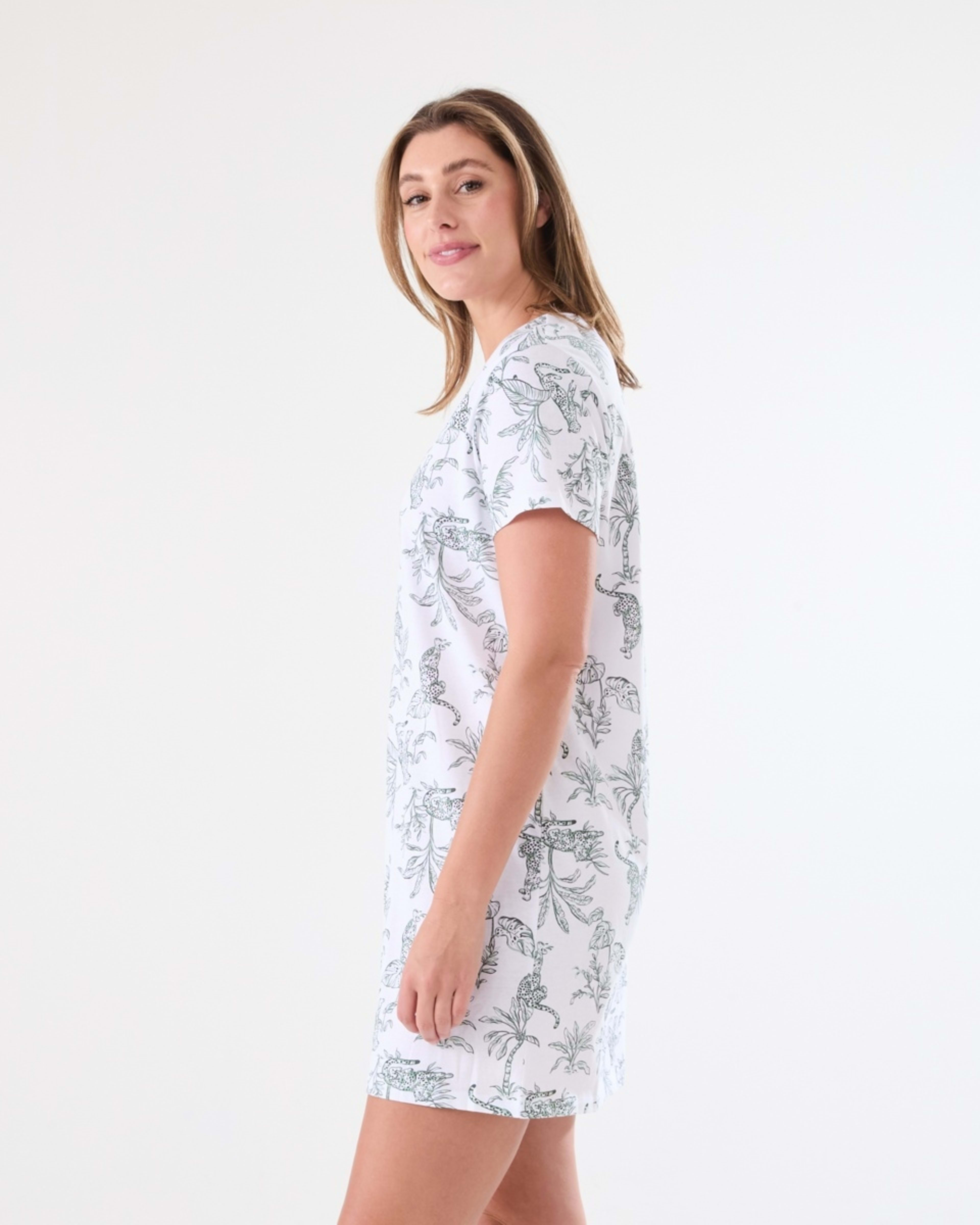 2 Short Sleeve V-Neck Nightie LEOPARDS WHITE, 2 of 5