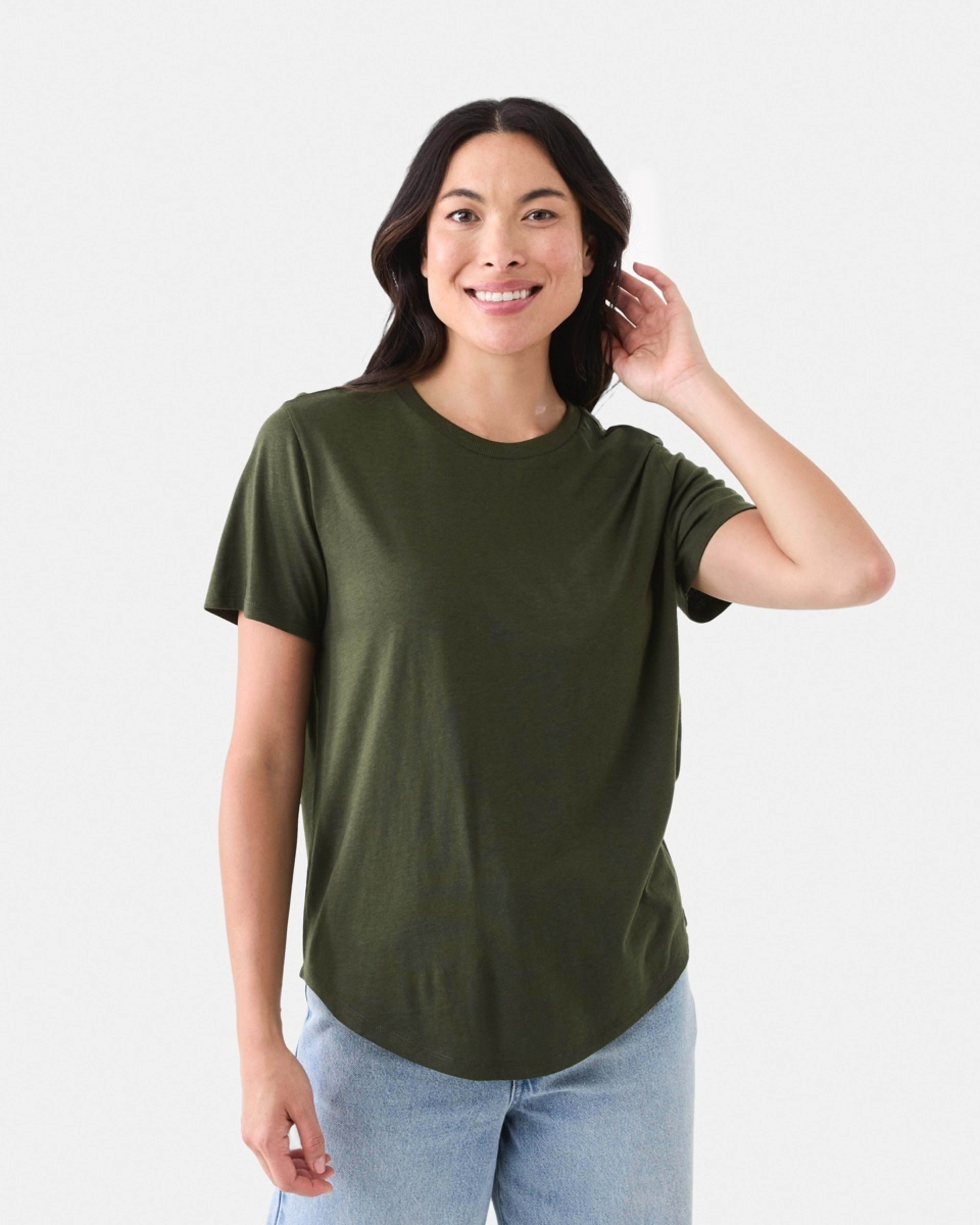 2 Short Sleeve Cotton Modal T-shirt OLIVE OIL GREEN, 2 of 6