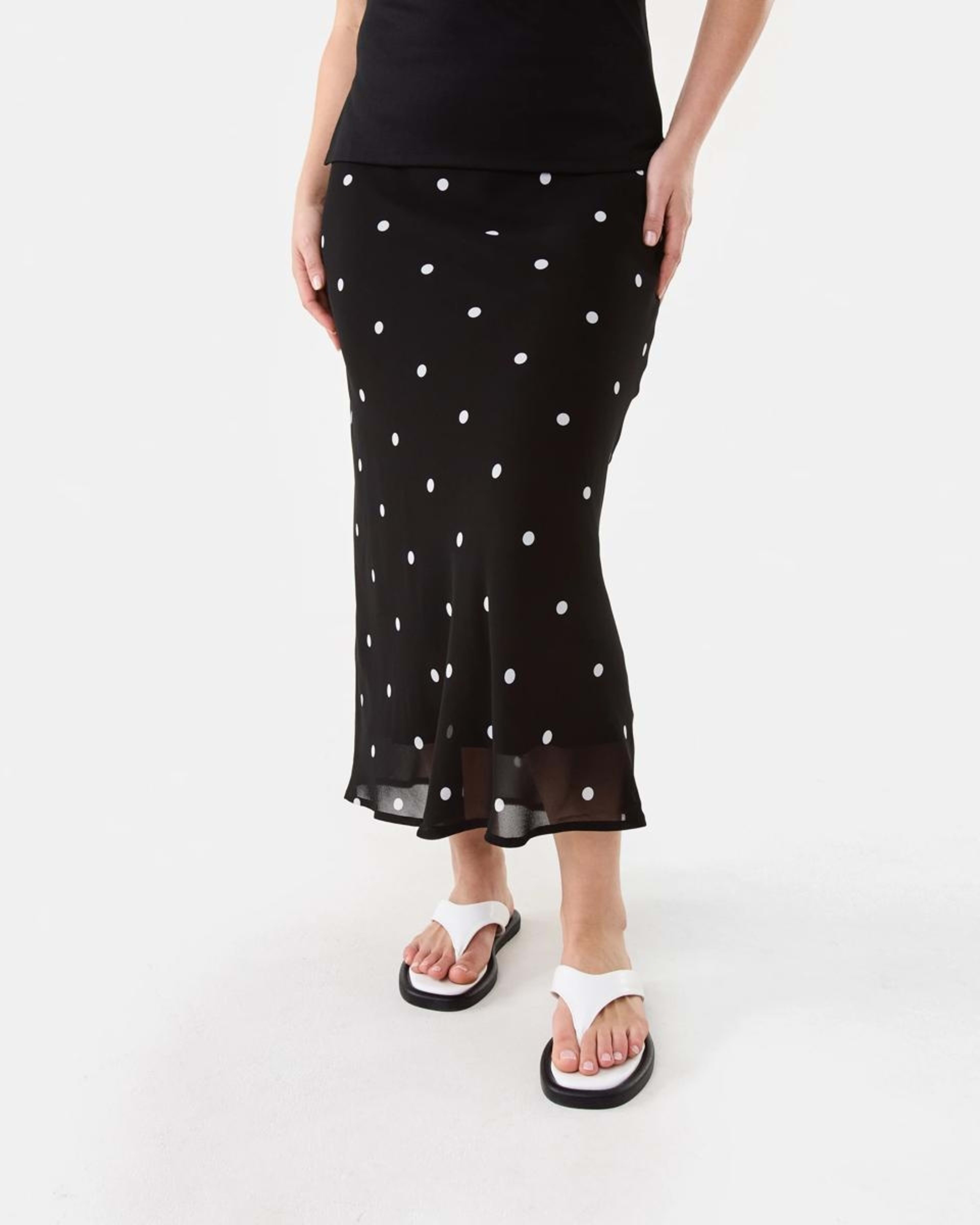 1 Chiffon Slip Midi Skirt Black Spot, 1 of 6
