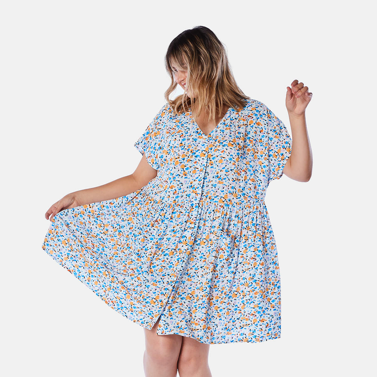 Short Sleeve Button Front Short Dress 