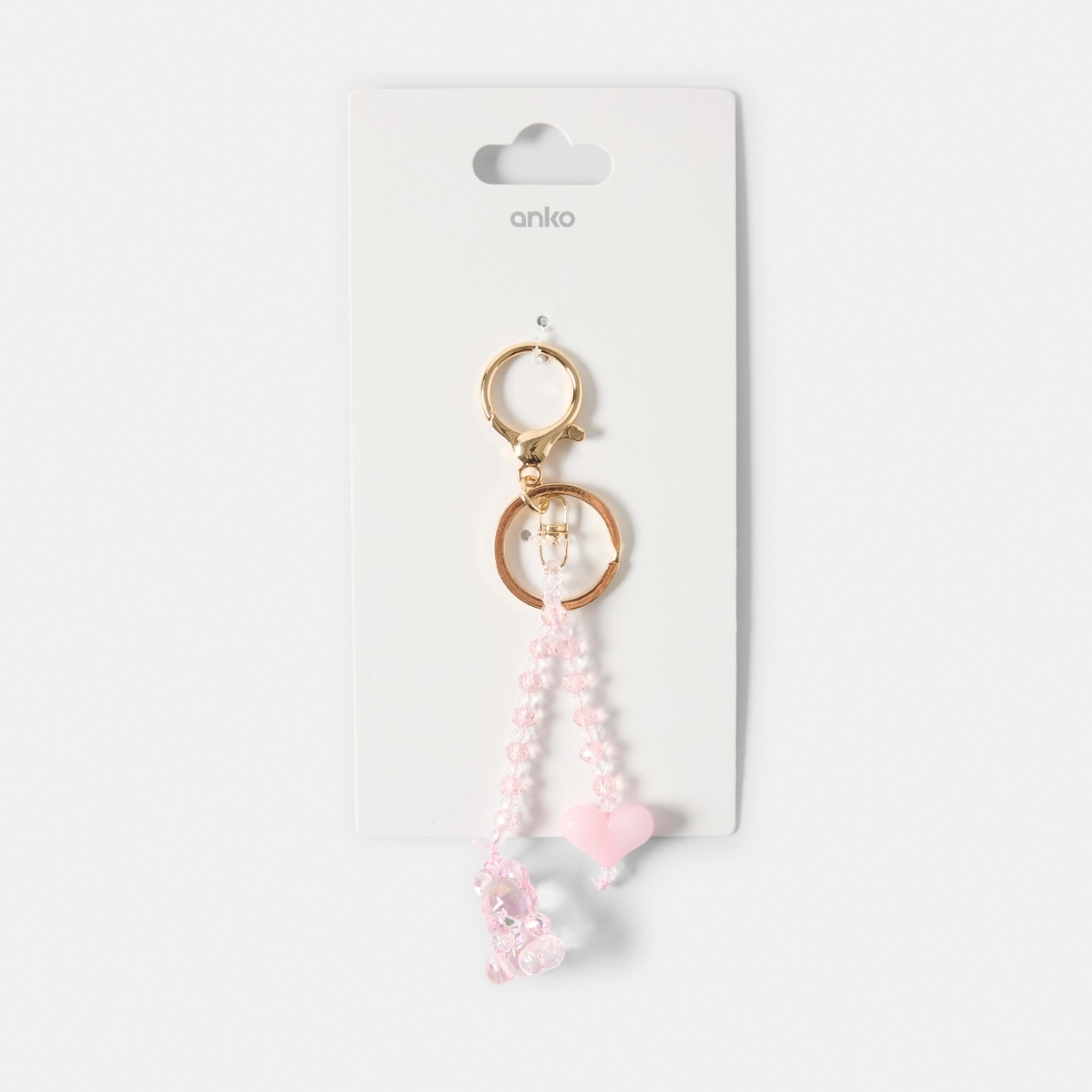 3 Mini Heart Bear Charm Keyring - Pink and Gold Tone, 3 of 3