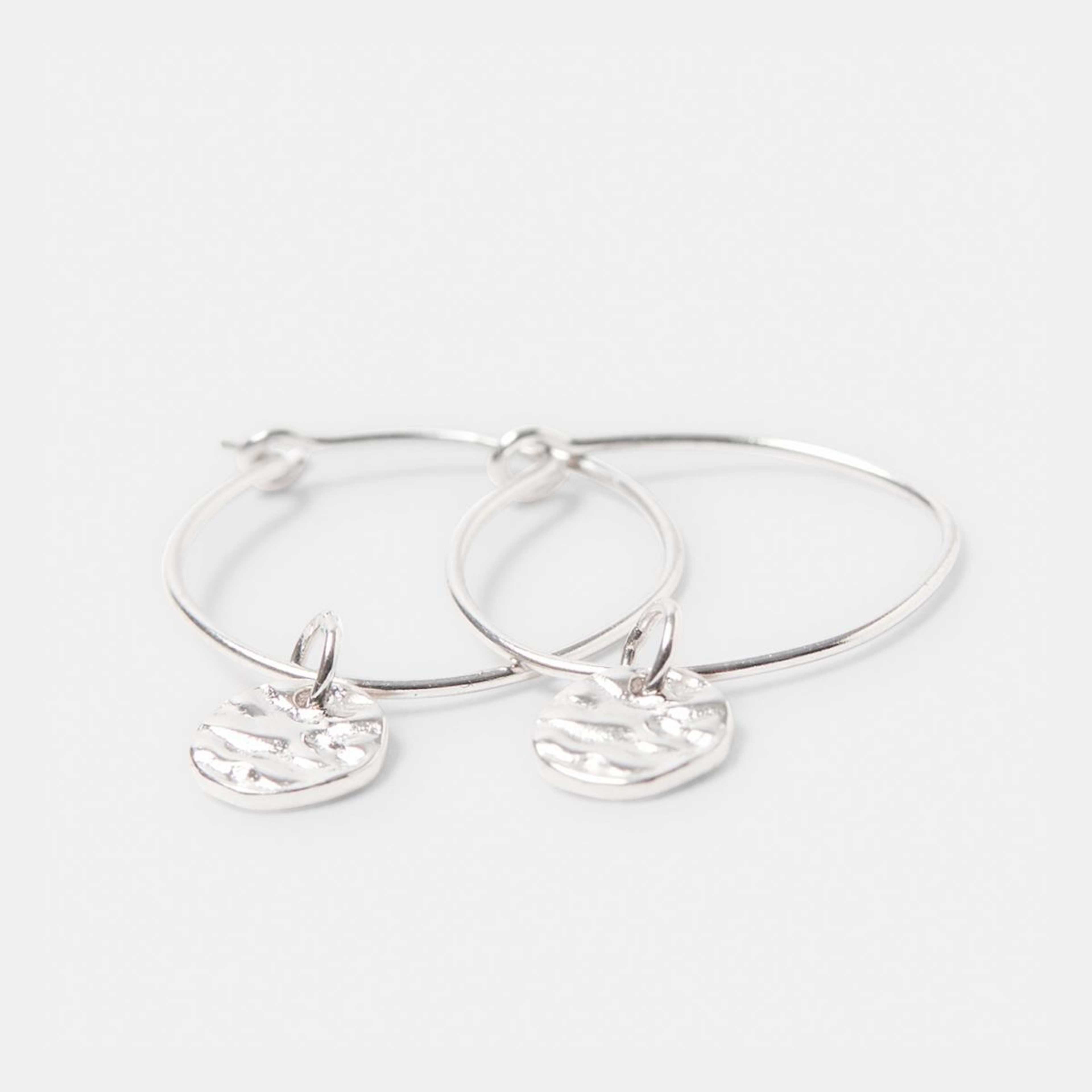 2 Sterling Silver Crinkle Hoop Earrings Silver, 2 of 4