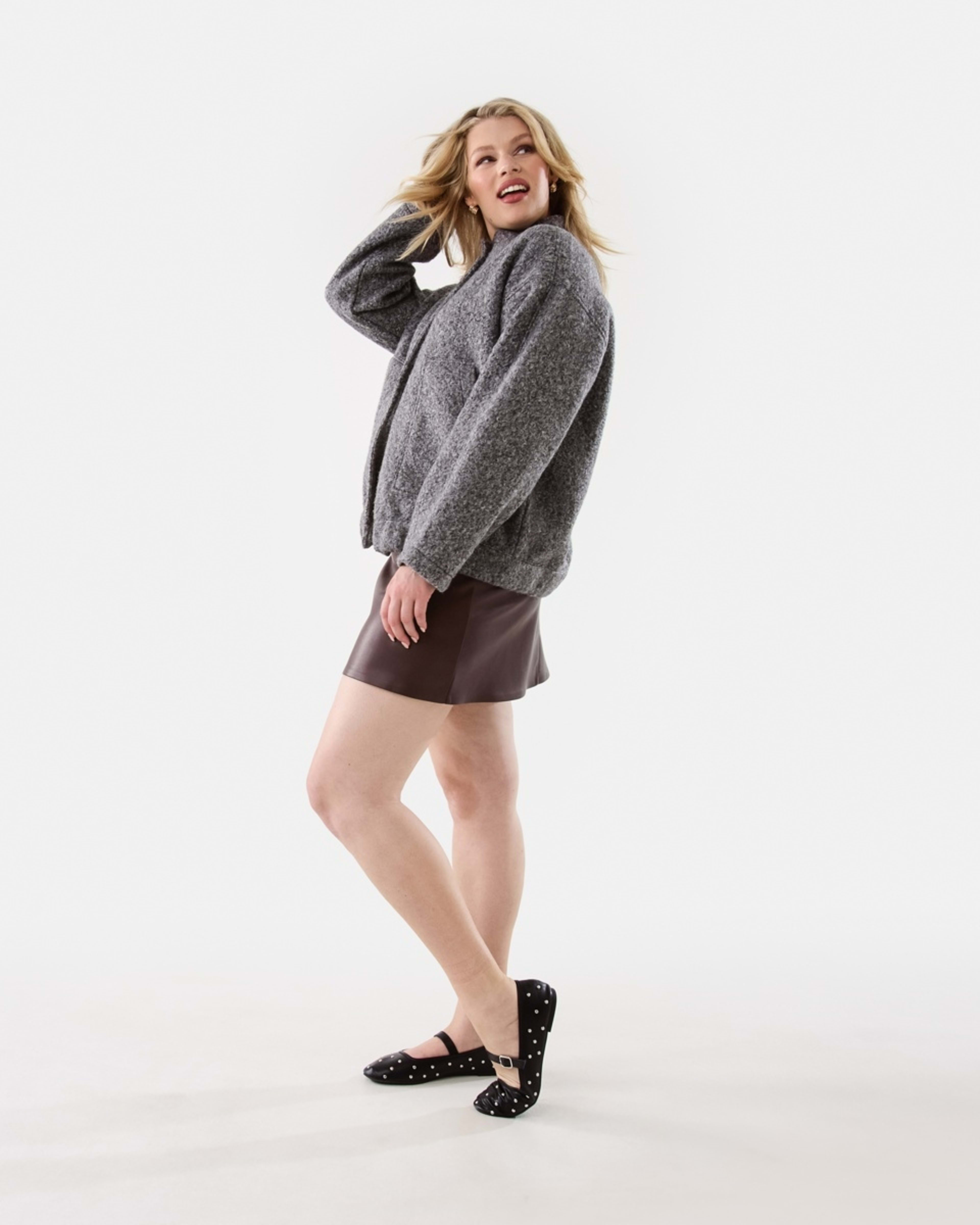 3 Boucle Bomber Jacket Gry Chmrle, 3 of 8
