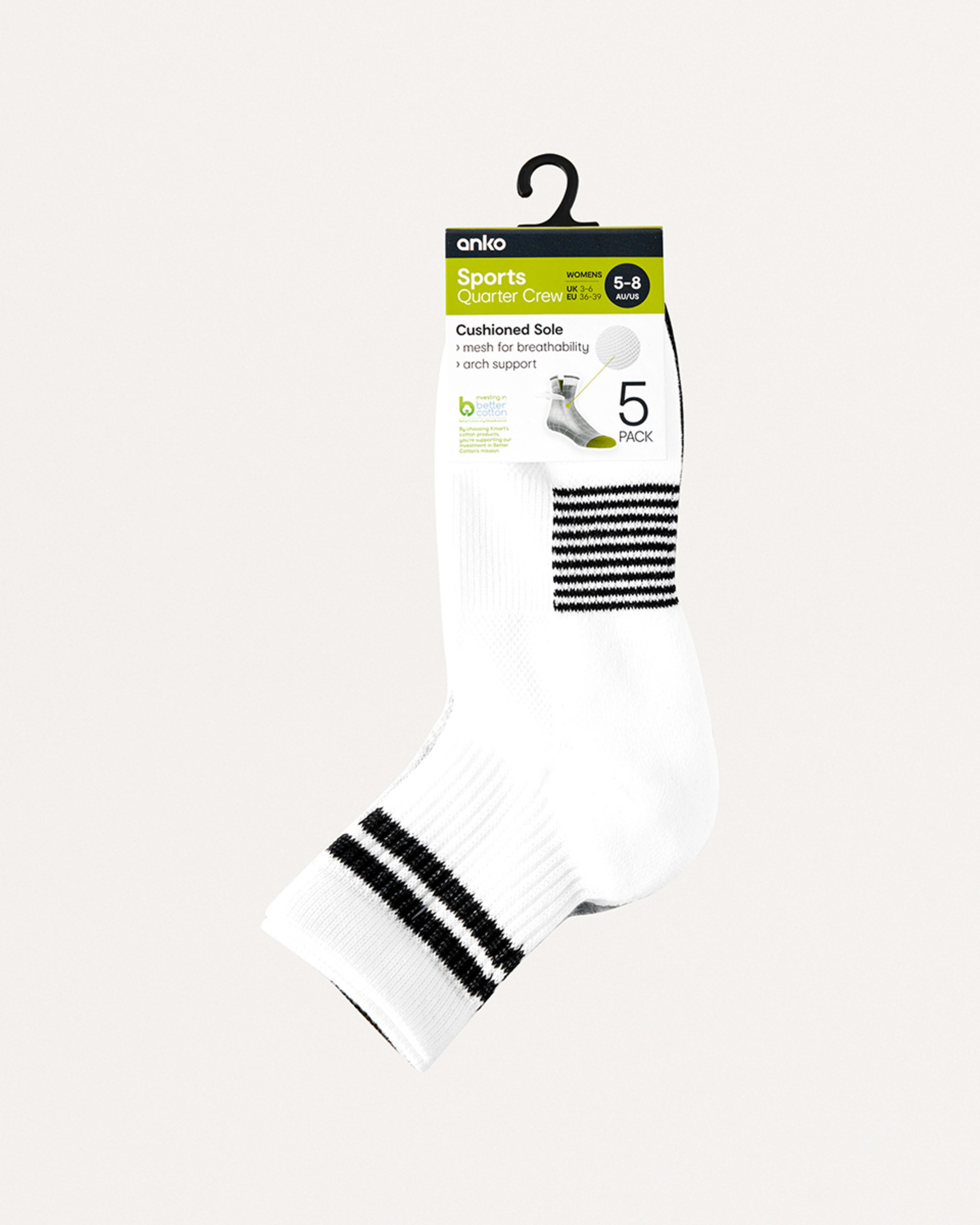 3 5 Pack  Active Terry Quarter Crew Socks CORE STRIPE, 3 of 3