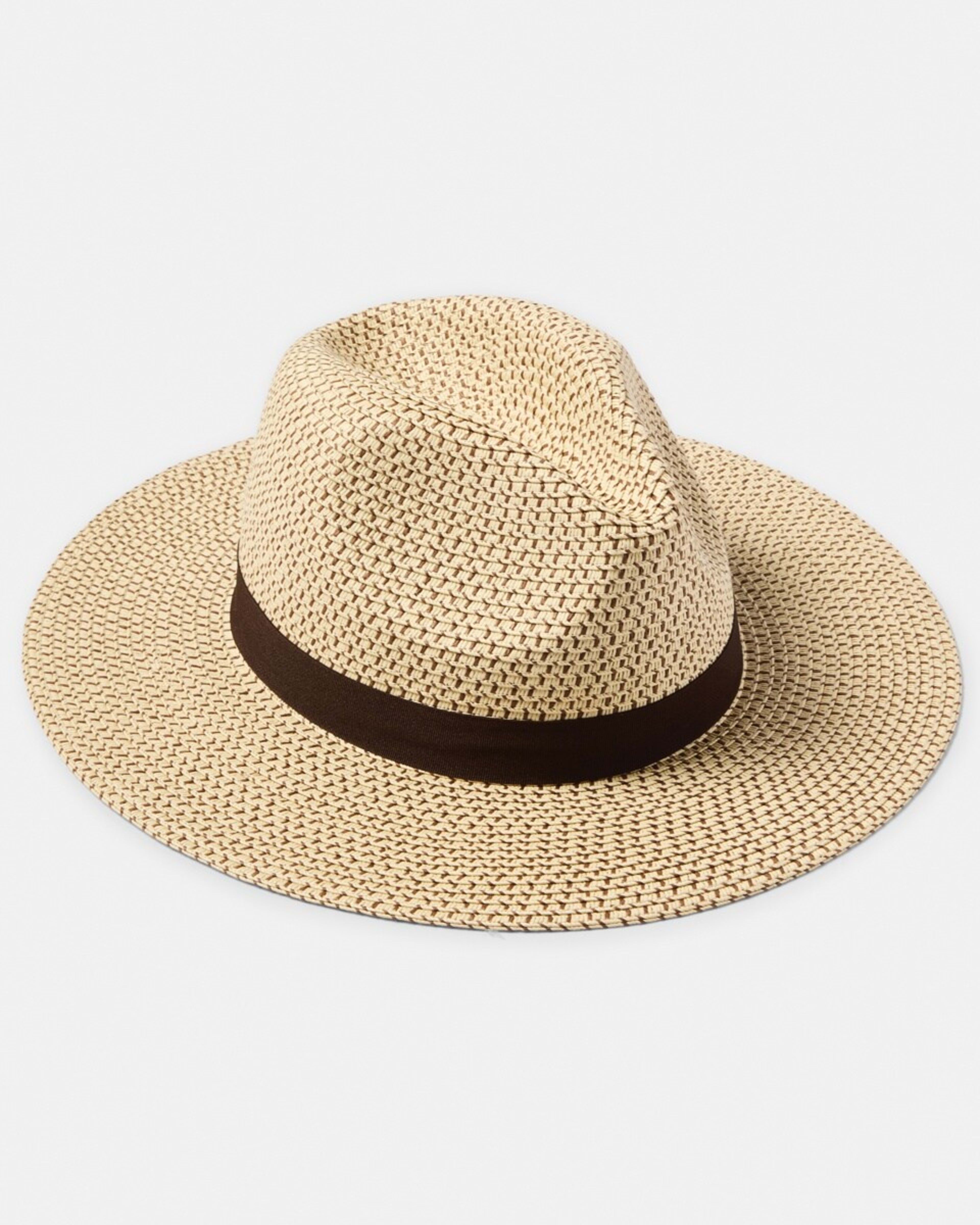 1 Metal Trim Fedora Hat NATURAL, 1 of 2