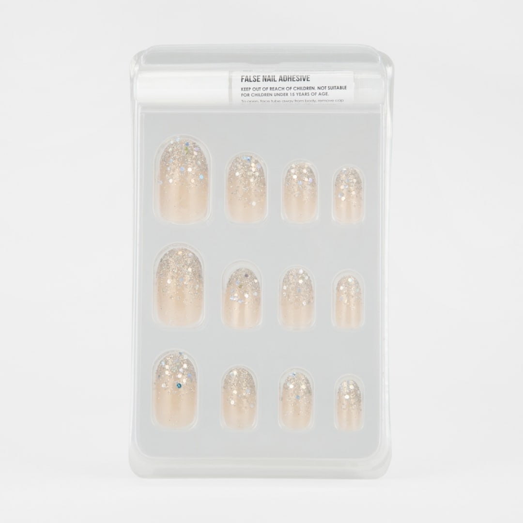 Oxx Cosmetics 24 Pack False Nails With Adhesive - Oval Shape, Silver 