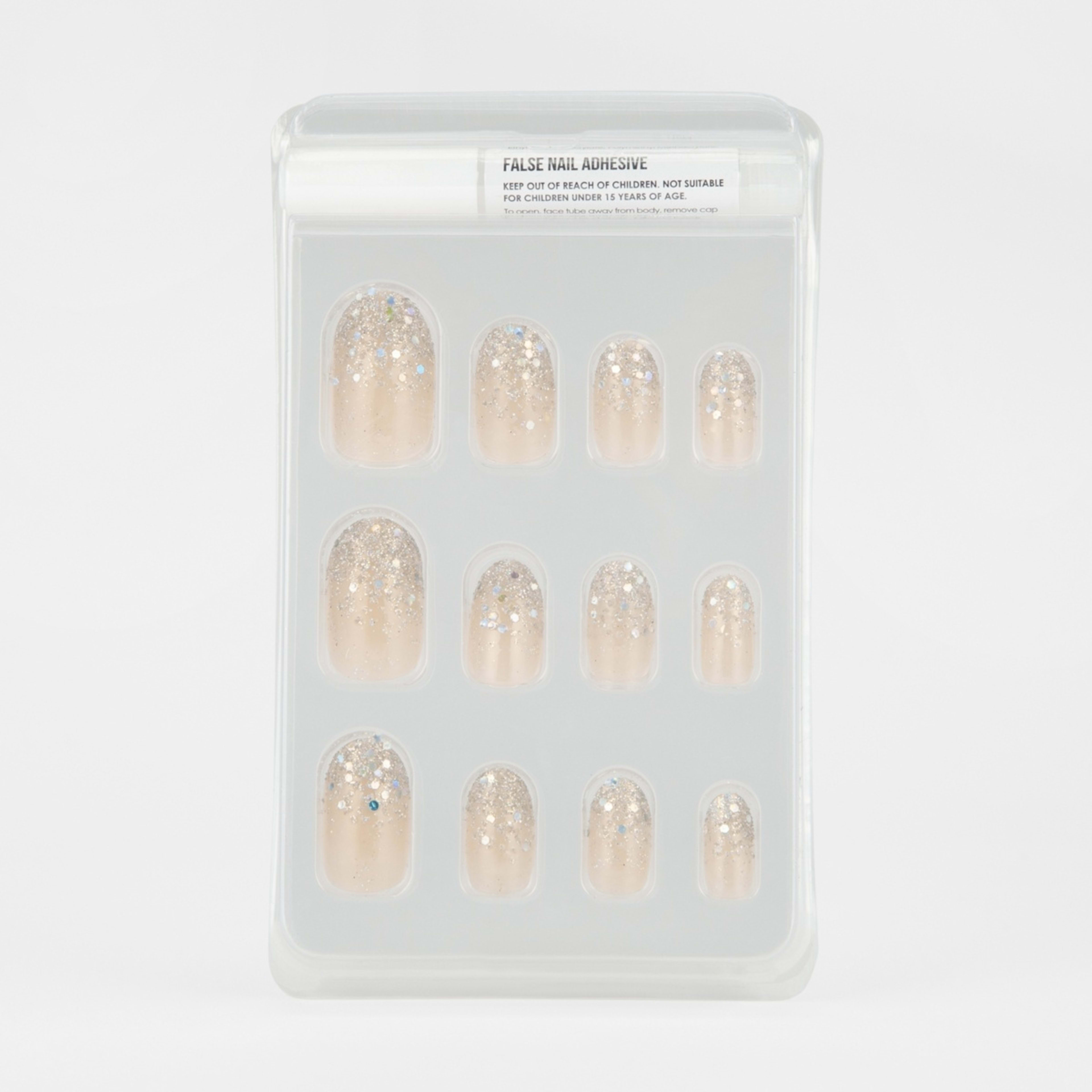 OXX Cosmetics 24 Pack False Nails with Adhesive - Oval Shape, Silver ...