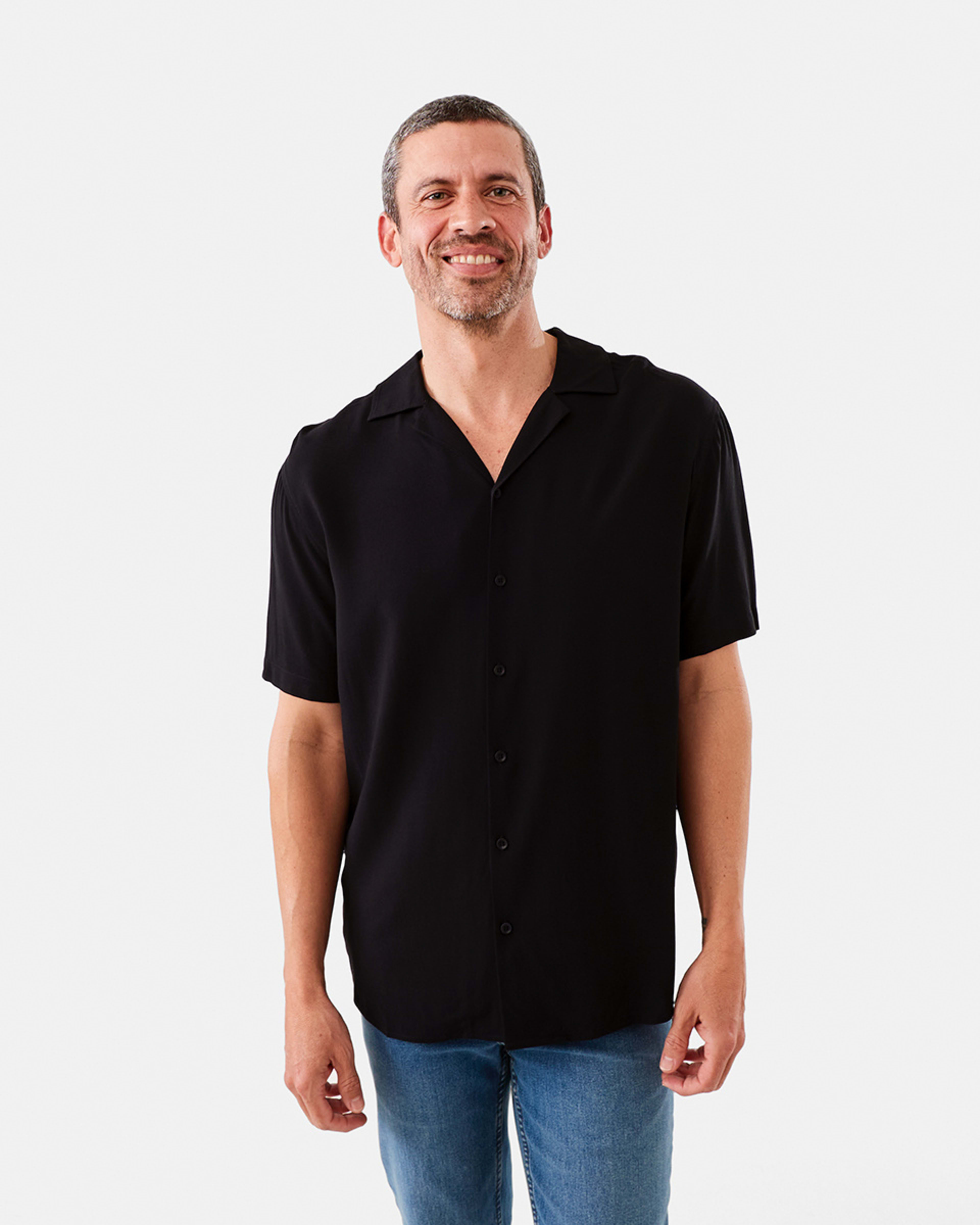 1 Short Sleeve Plain Resort Shirt Black