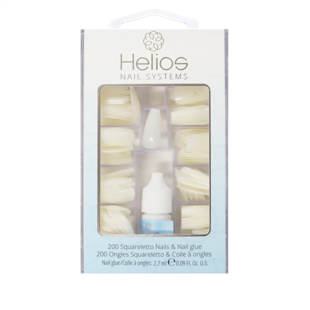 Helios Nail Systems 200 Piece Sqaureletto Nails and Nail Glue White