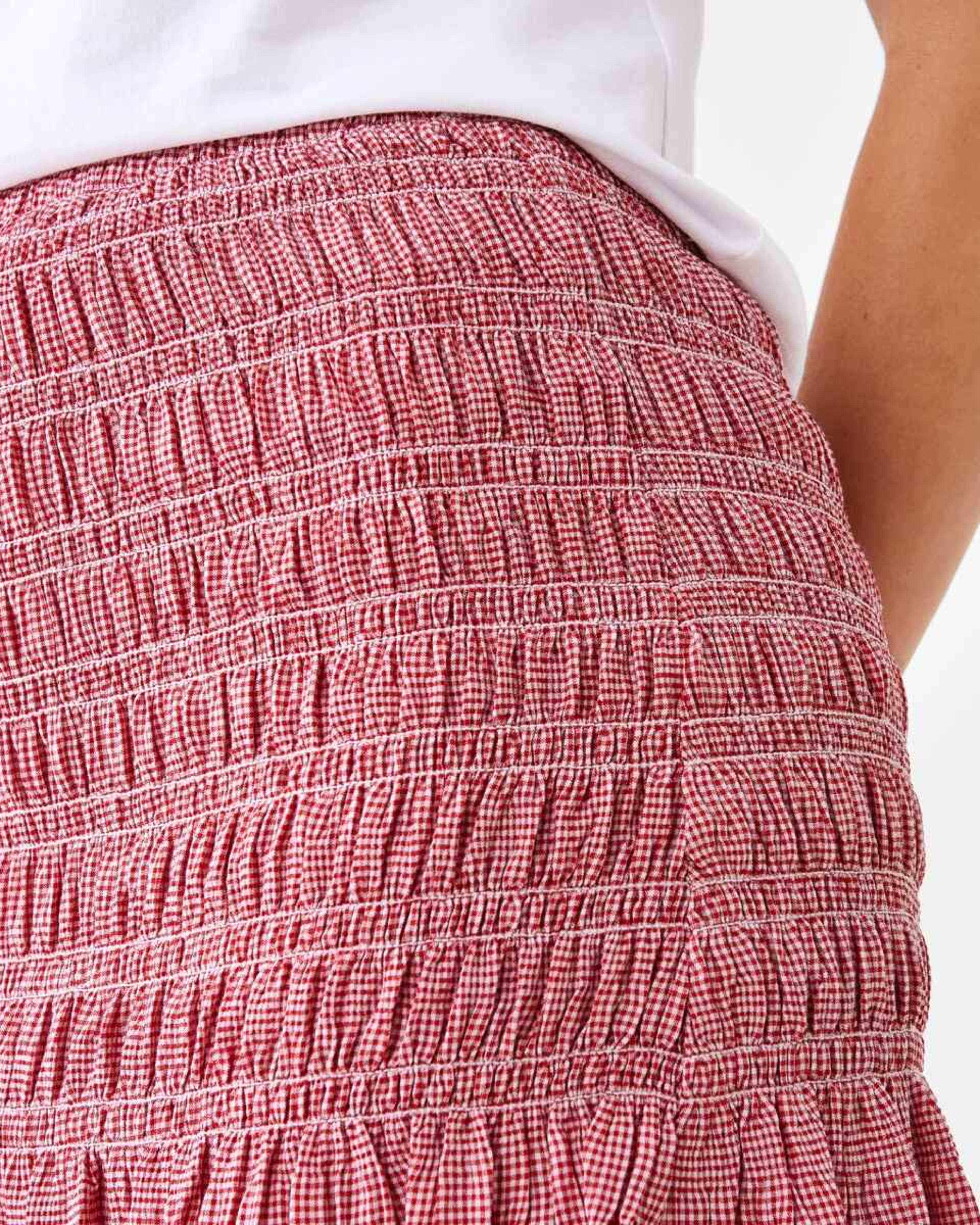 7 Shirred Mini Skirt Red Chk, 7 of 9