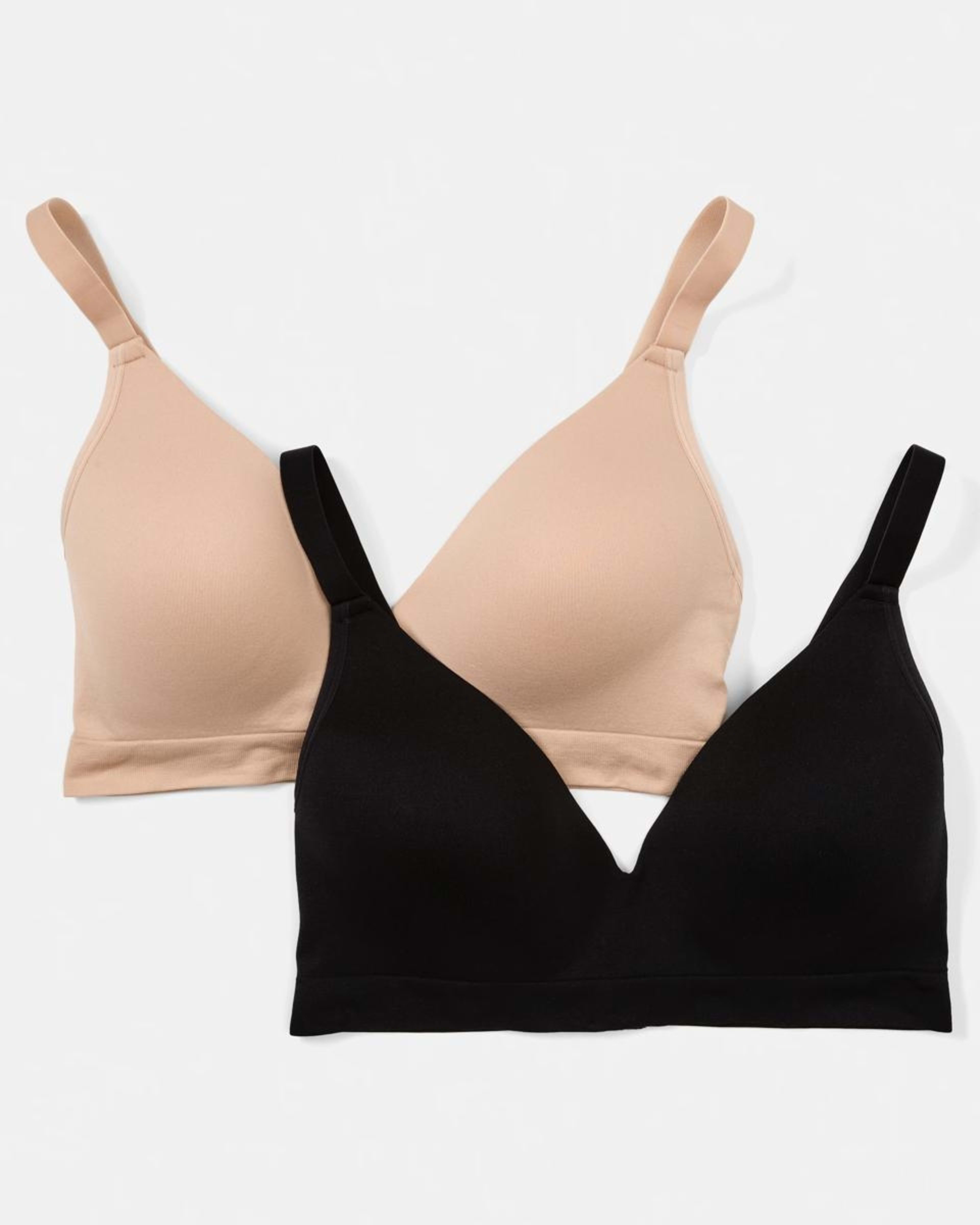 1 2 Pack Full Figure Wirefree Seamfree T-Shirt Bra SOFT SAND BEIGE, BLACK, 1 of 8