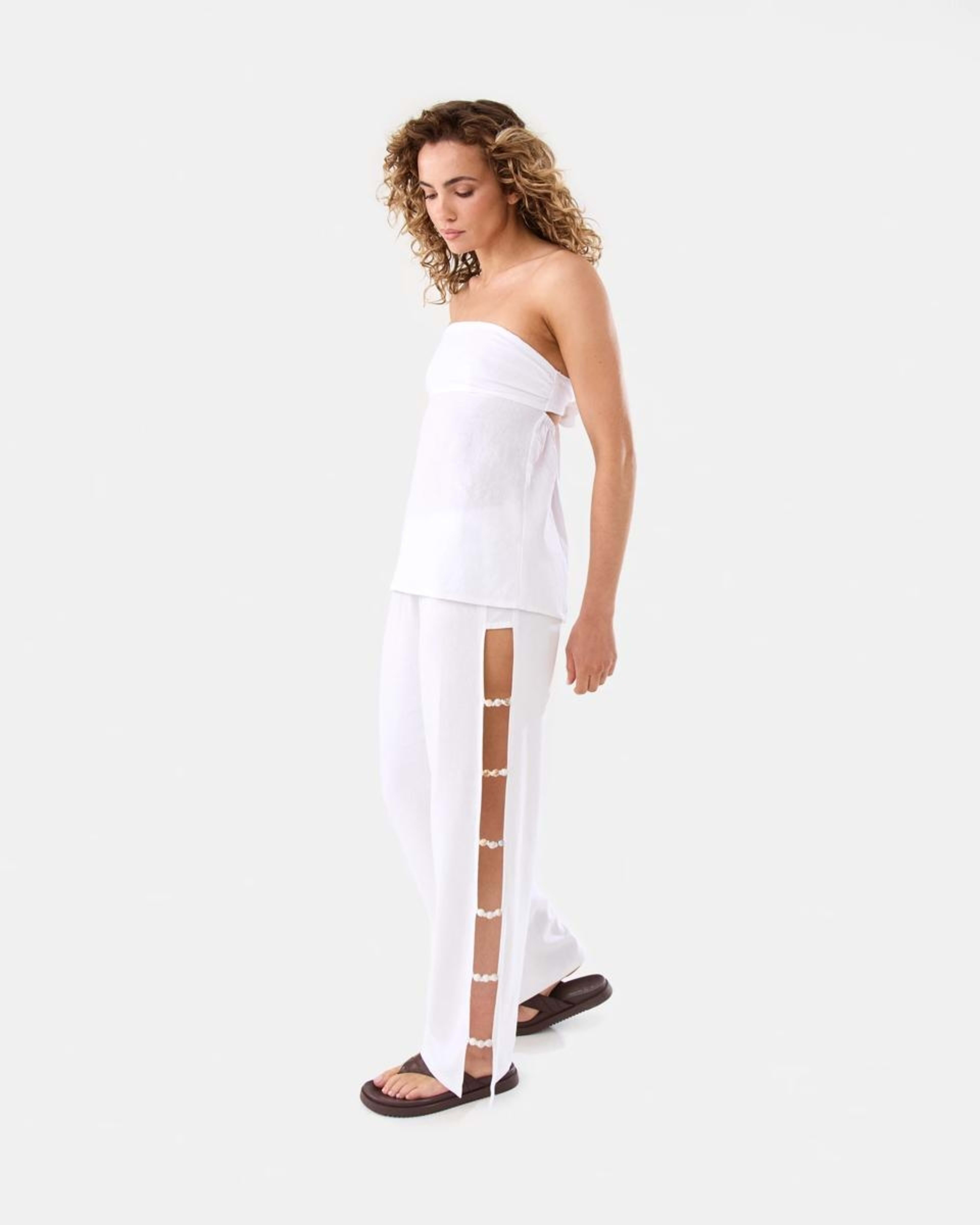 5 Strapless Tie Back Linen Blend Top WHITE, 5 of 10