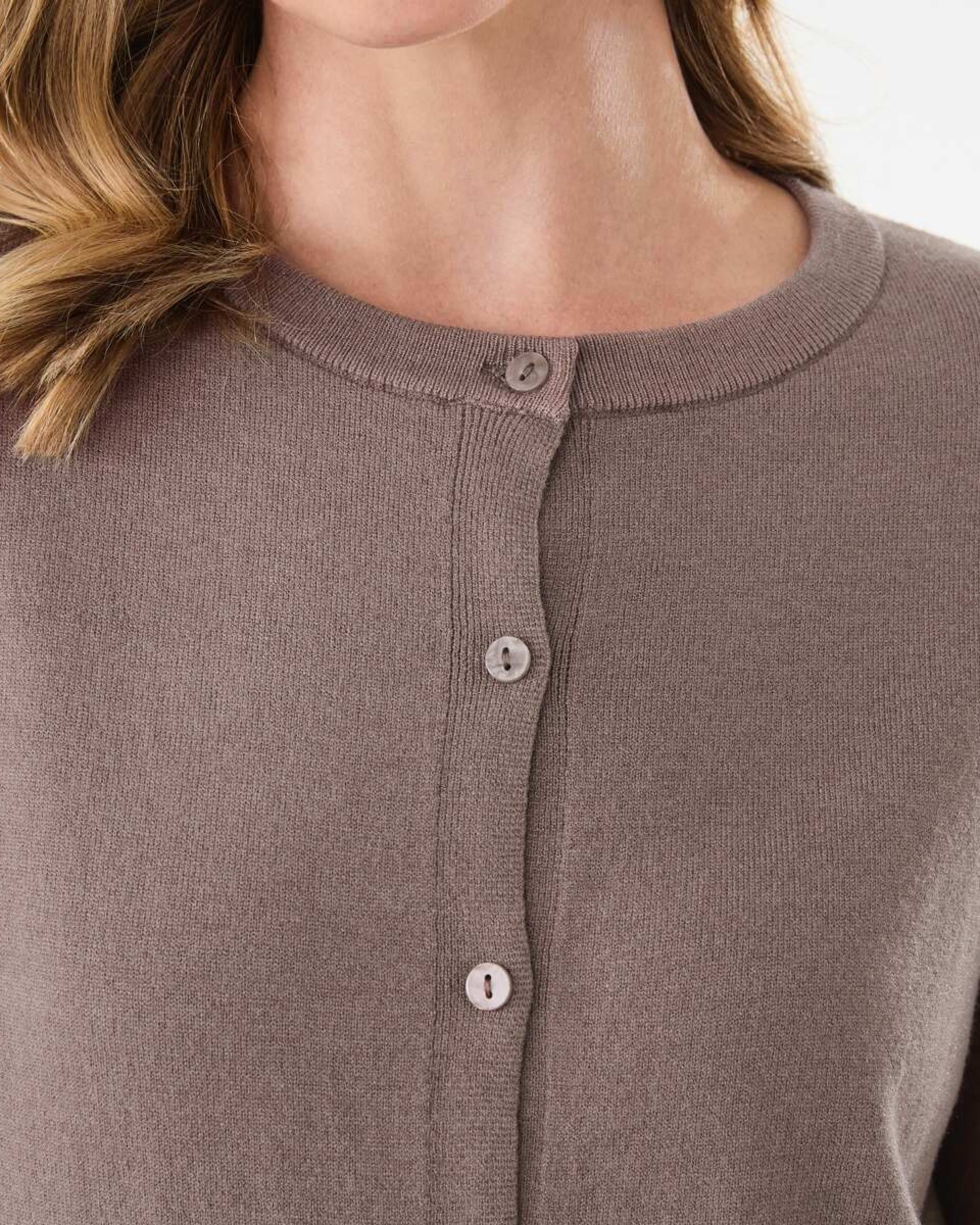 5 Lightweight Crew Neck Cardigan Taupe Brn, 5 of 6