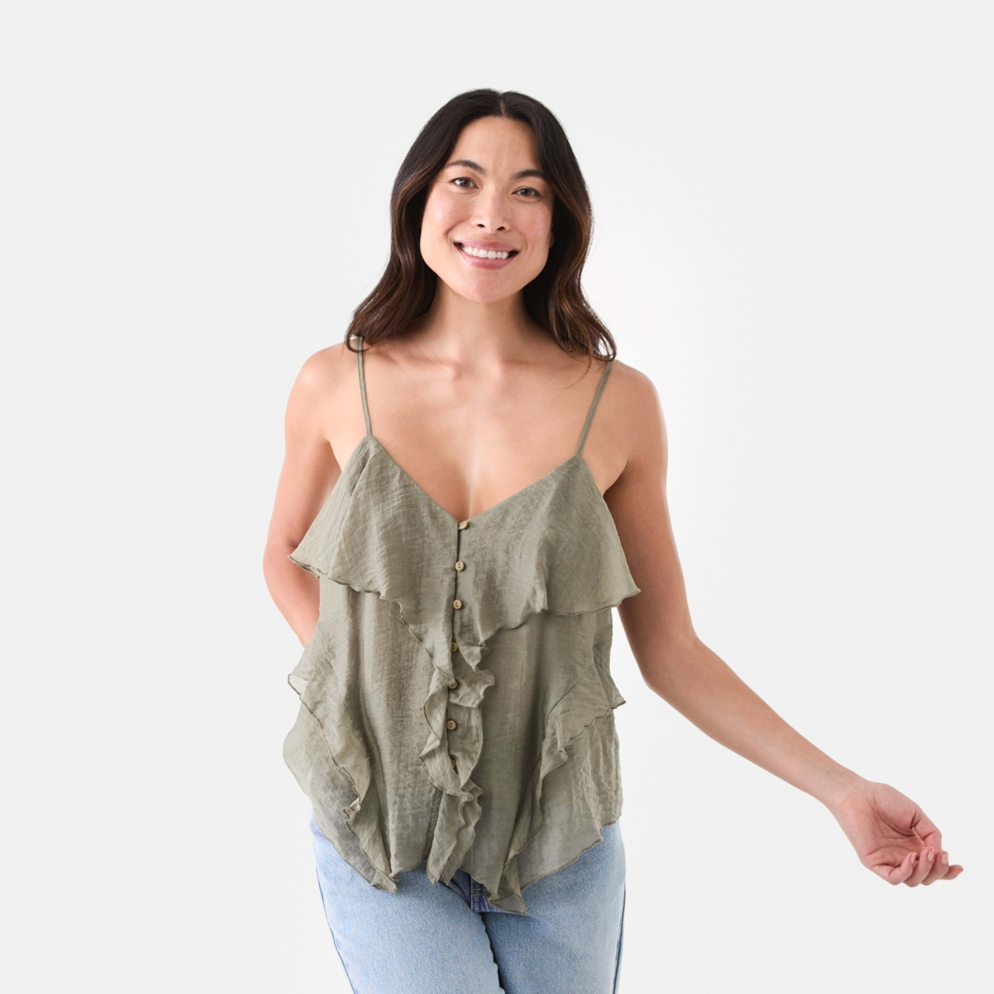 1 Sleeveless Ruffle Cami Pavement Grey, 1 of 5