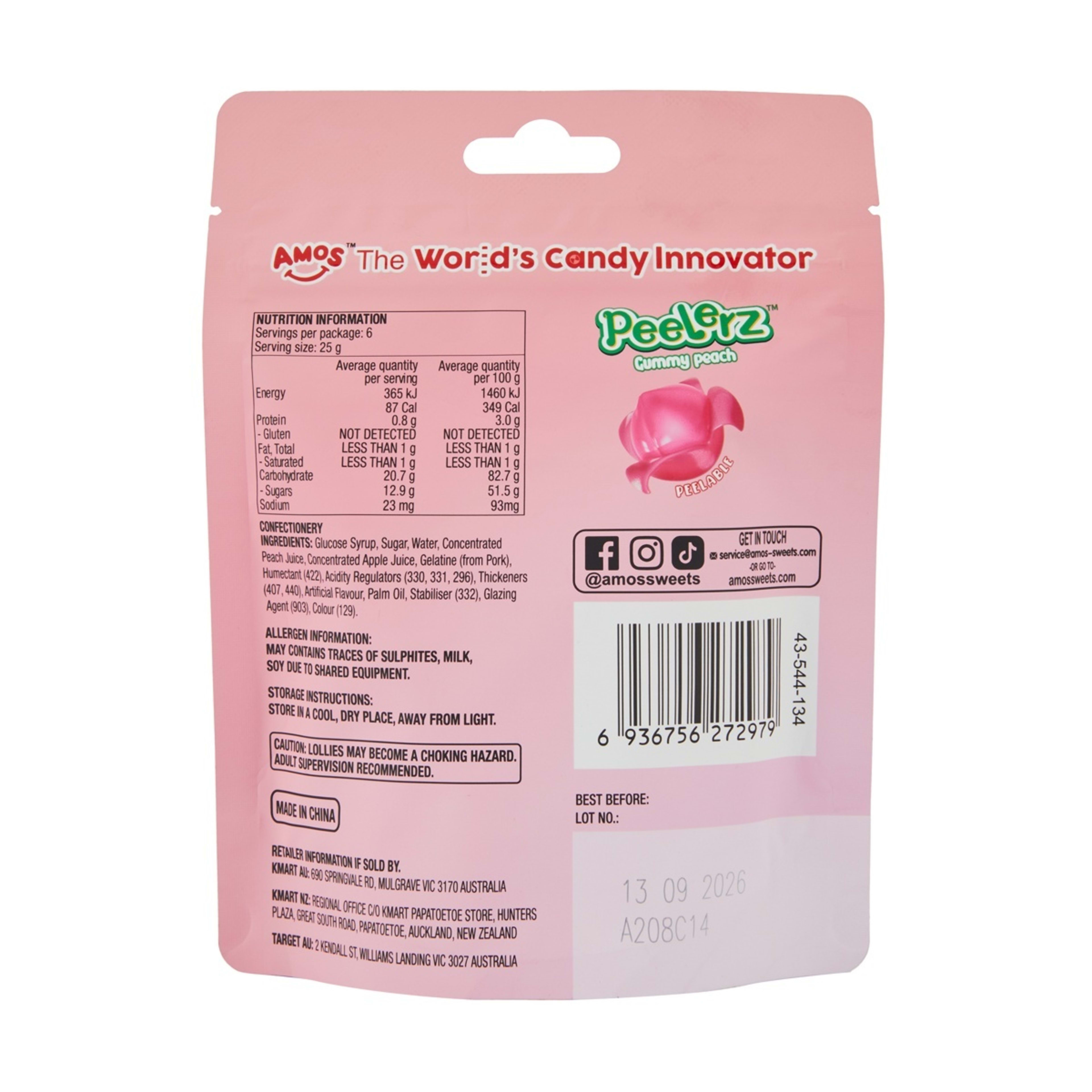 3 Amos Peelerz Peach Gummy Candy 150g, 3 of 3