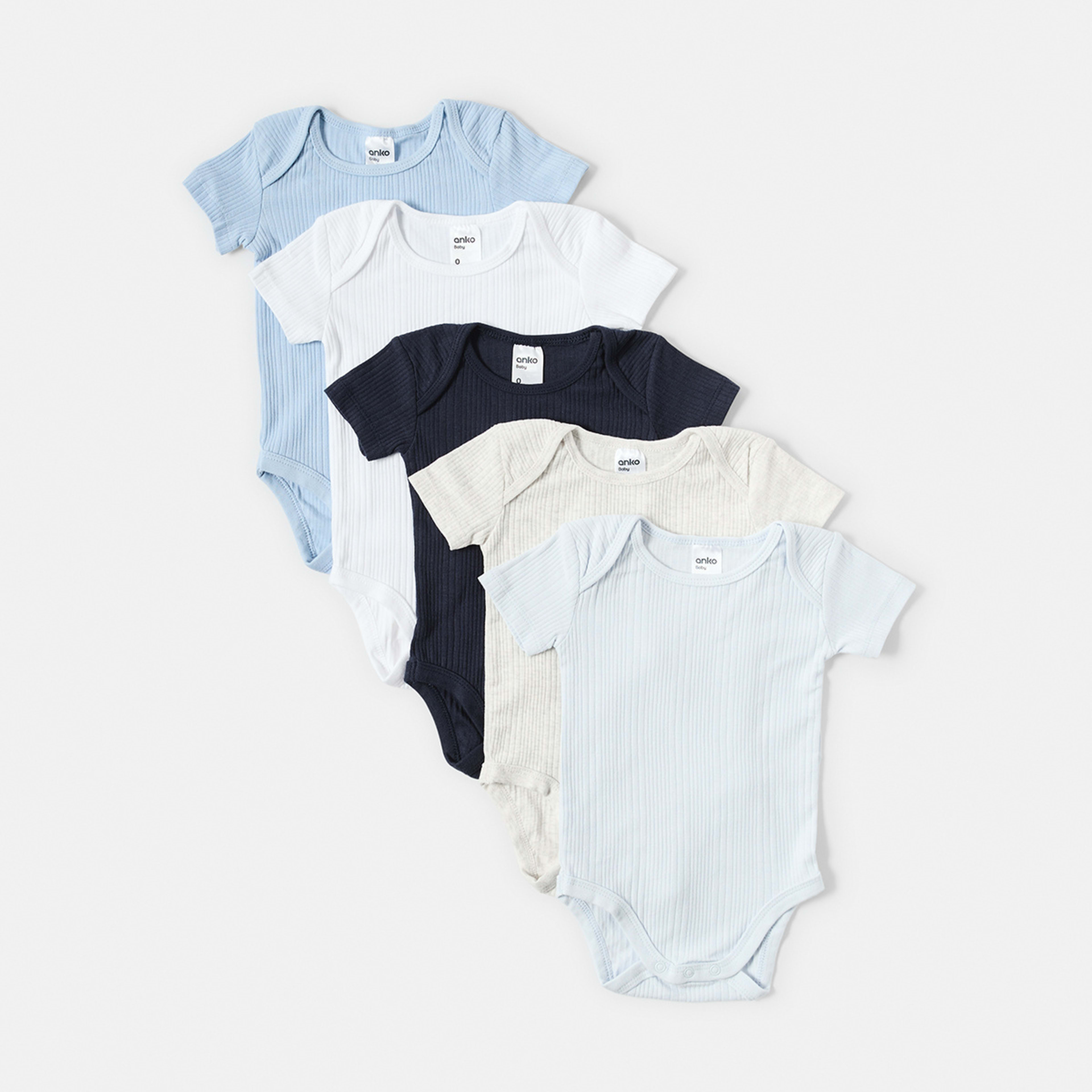 1 5 Pack Short Sleeve Bodysuits Baby Blue Multi Pack, 1 of 10