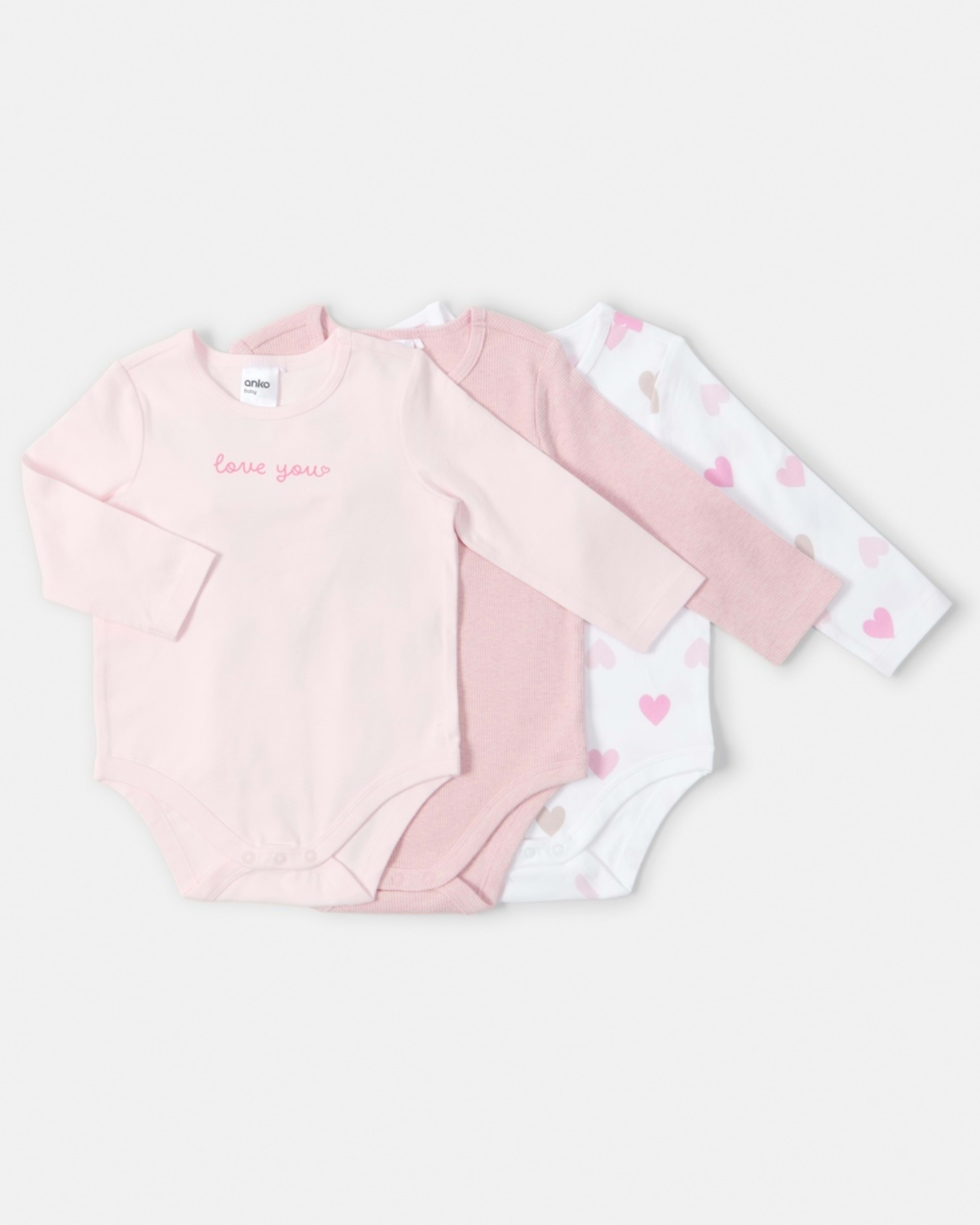 1 3 Pack Bodysuits Pink Hearts