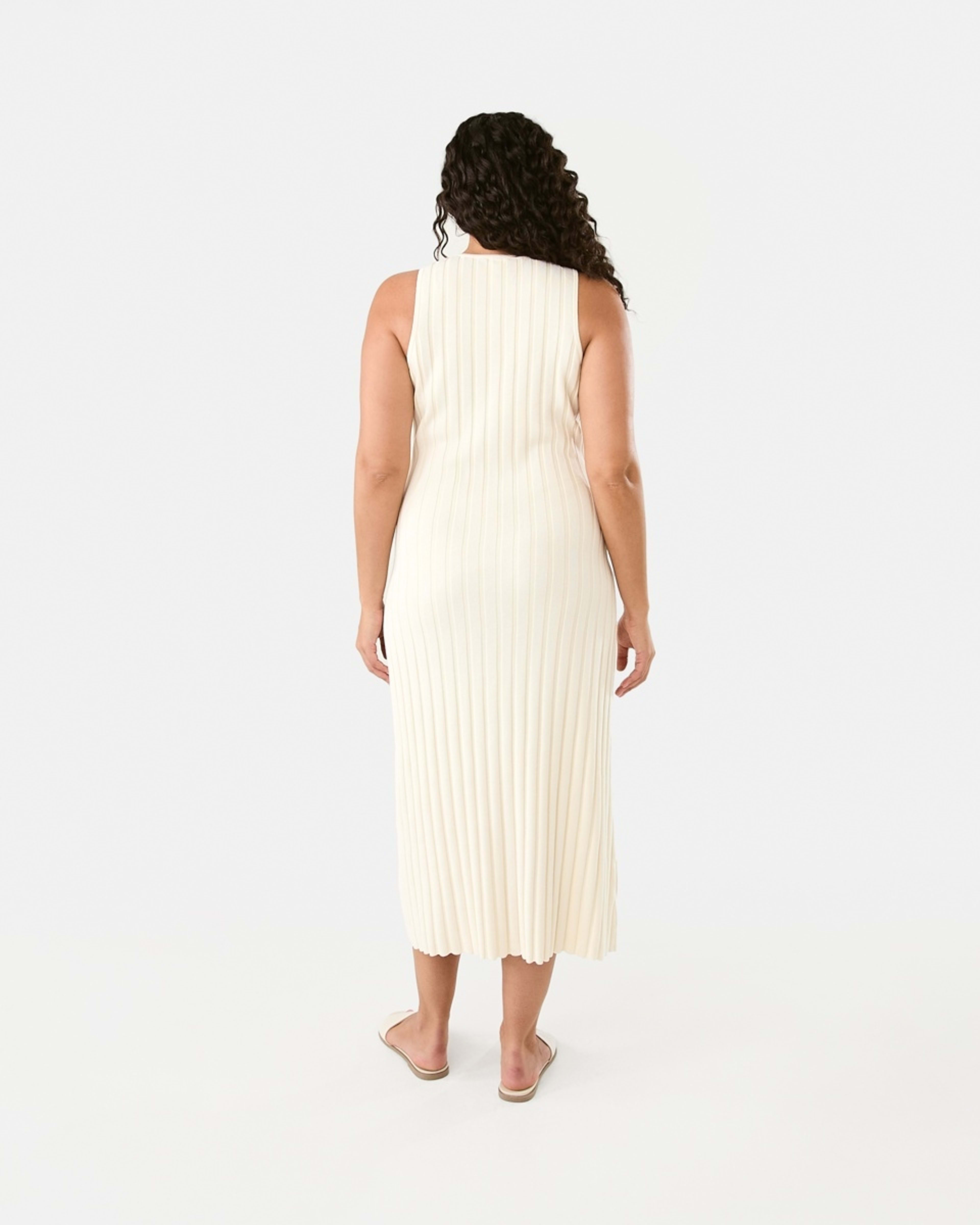 3 Sleeveless Keyhole Knit Midi Dress Ecru, 3 of 6